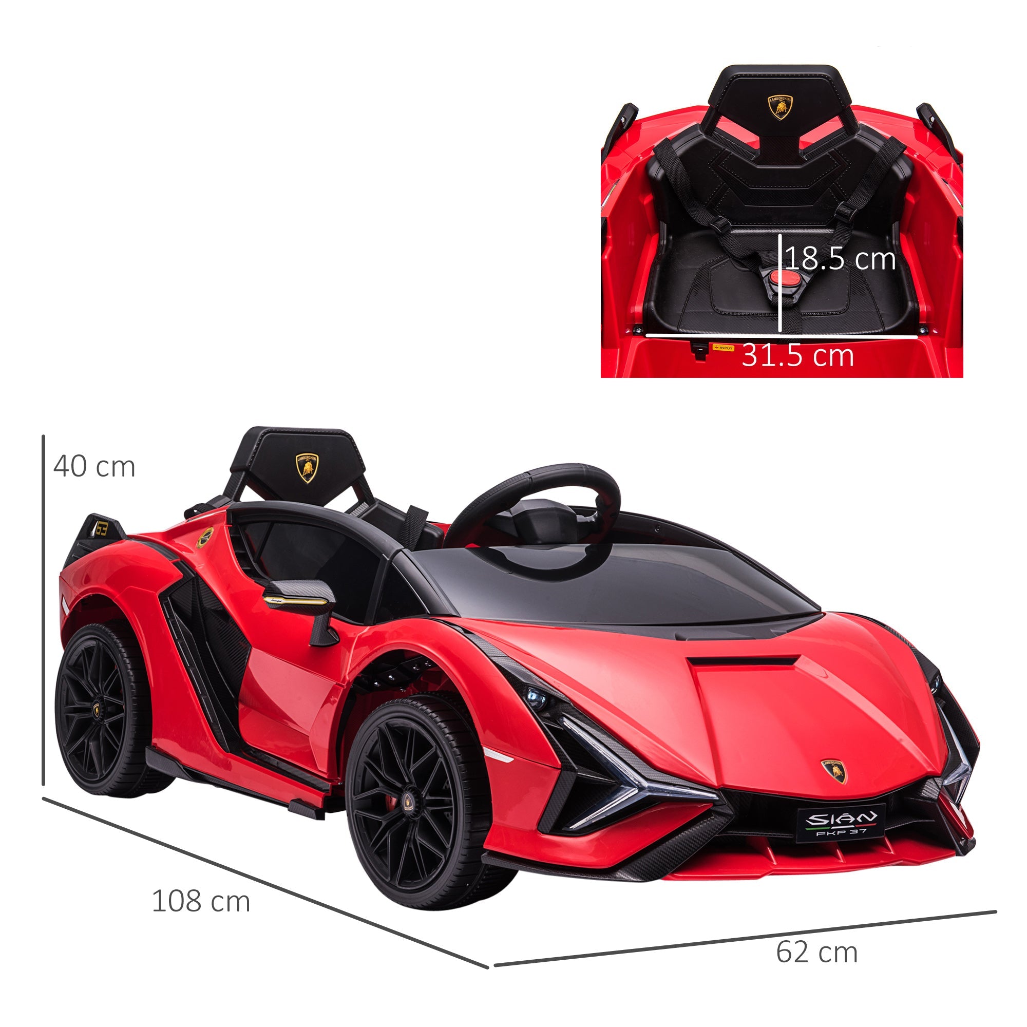 Easycomfort Macchina Elettrica per Bambini 12V with Fari e Musica, Telecomando e Velocità 3-5km/h, Età 3-5 Anni, 108x62x40cm, Rosso