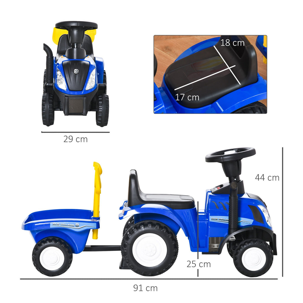 Easycomfort Trattore per Bambini Cavalcabile with Rimorchio, Rastrello e Pala, Gioco Educativo per Bimbi 12-36 Mesi, 91x29x44cm, Blu