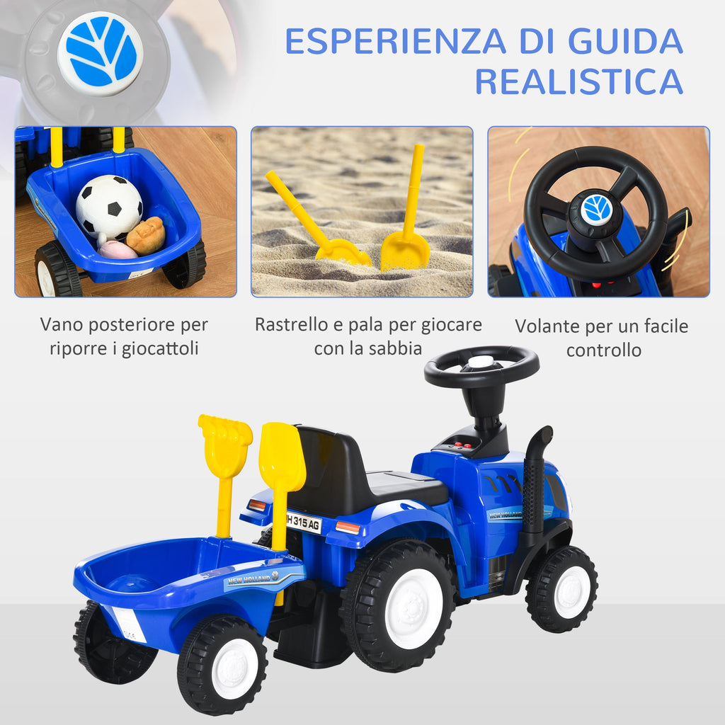 Easycomfort Trattore per Bambini Cavalcabile with Rimorchio, Rastrello e Pala, Gioco Educativo per Bimbi 12-36 Mesi, 91x29x44cm, Blu