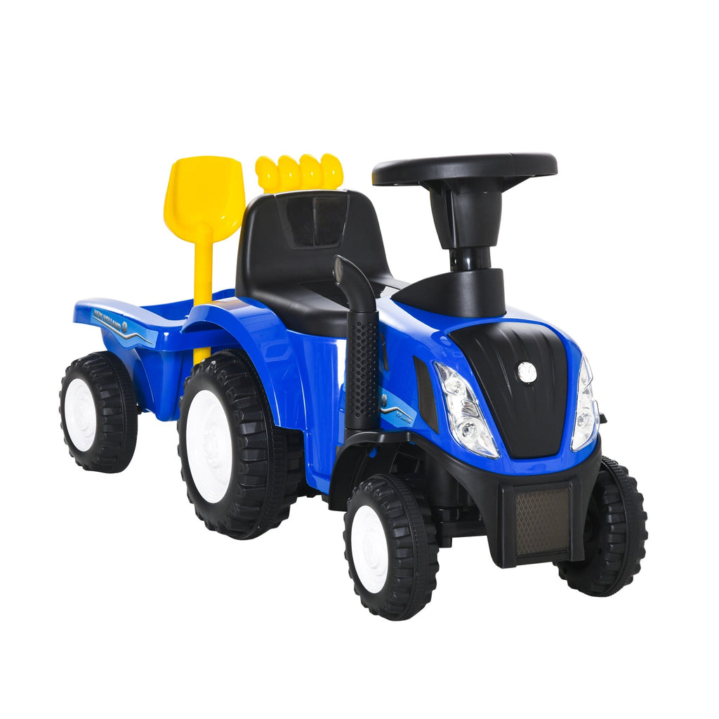 Easycomfort Trattore per Bambini Cavalcabile with Rimorchio, Rastrello e Pala, Gioco Educativo per Bimbi 12-36 Mesi, 91x29x44cm, Blu
