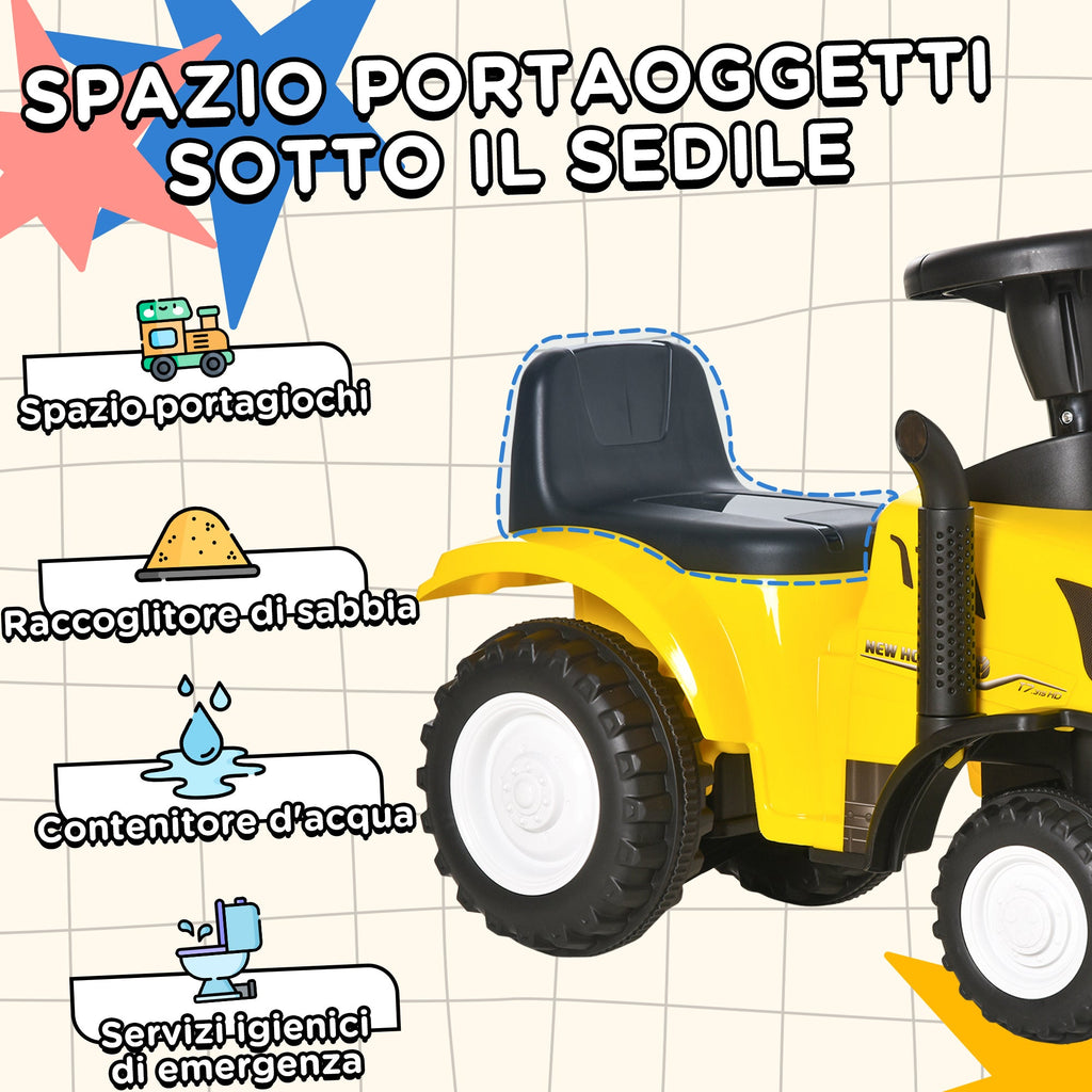 Easycomfort Trattore Giocattolo per Bambini Cavalcabile with Rimorchio, Rastrello e Pala, Gioco Educativo per Bimbi 12-36 Mesi, 91x29x44cm, Giallo