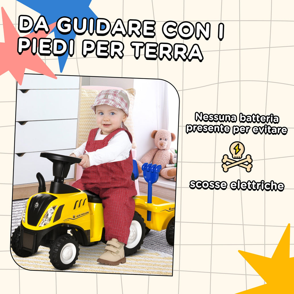 Easycomfort Trattore Giocattolo per Bambini Cavalcabile with Rimorchio, Rastrello e Pala, Gioco Educativo per Bimbi 12-36 Mesi, 91x29x44cm, Giallo