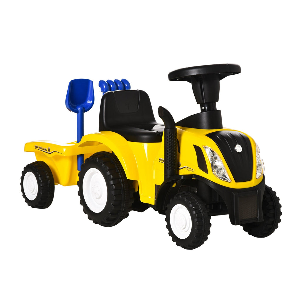 Easycomfort Trattore Giocattolo per Bambini Cavalcabile with Rimorchio, Rastrello e Pala, Gioco Educativo per Bimbi 12-36 Mesi, 91x29x44cm, Giallo