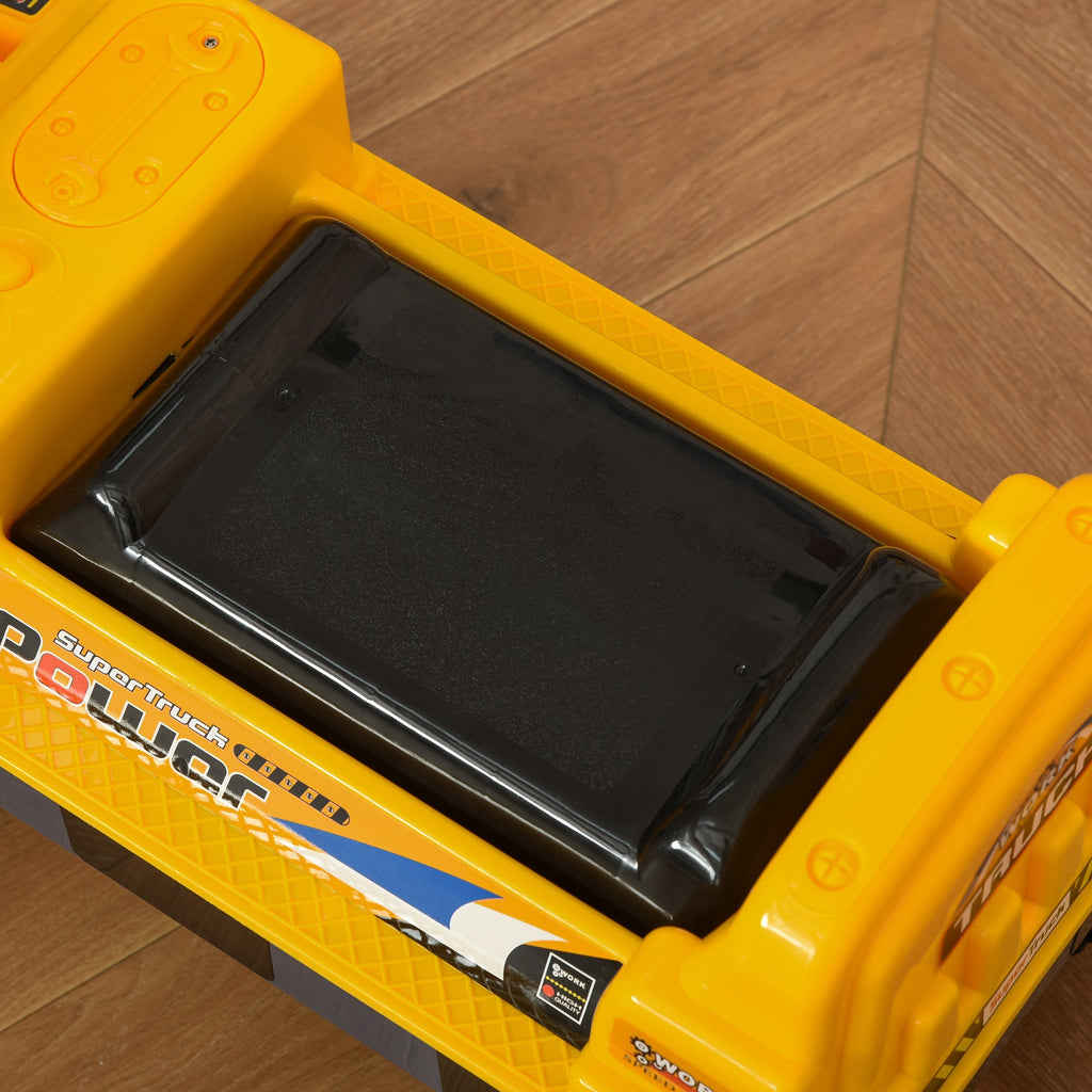 Easycomfort Ruspa Giocattolo 2 in 1 with Escavatore e Mordente, Vano Nascosto, Gioco Cavalcabile Bambini 2-3 Anni, 90x28x58cm, Giallo