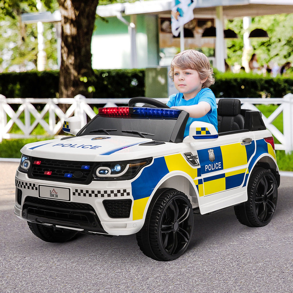 EasyComfort elektrische politieauto voor kinderen 12V met afstandsbediening (110x68x52 cm) - wit