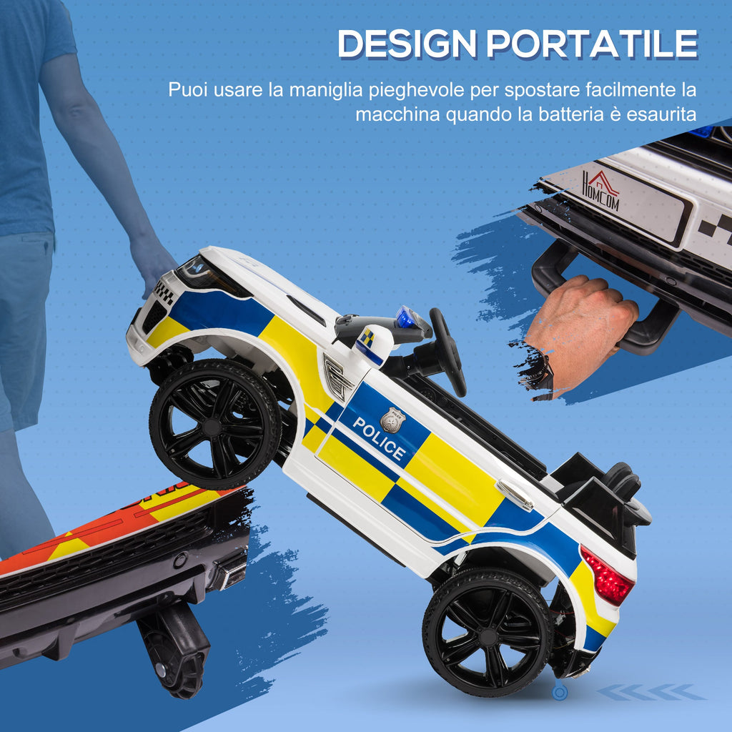EasyComfort elektrische politieauto voor kinderen 12V met afstandsbediening (110x68x52 cm) - wit