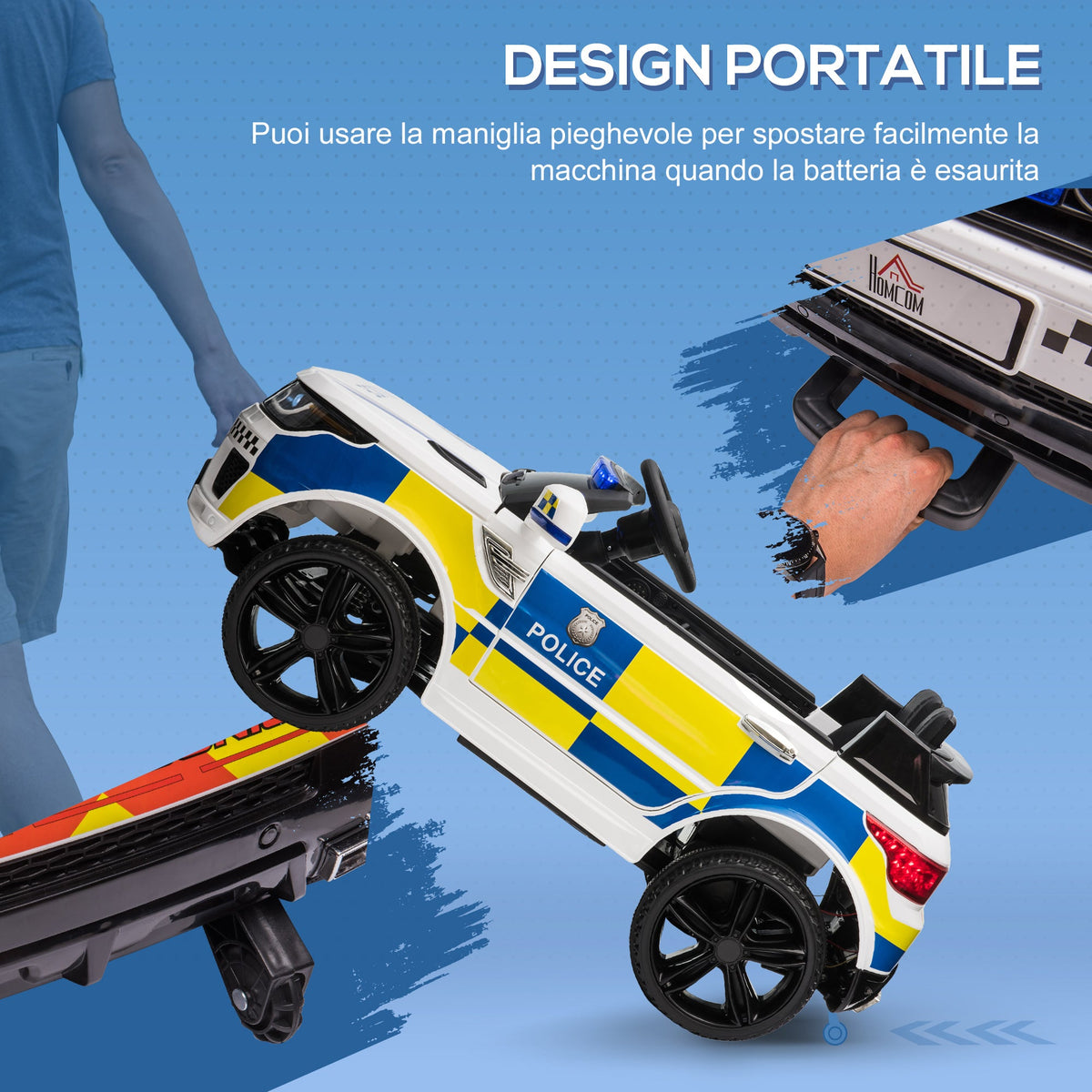 EasyComfort elektrische politieauto voor kinderen 12V met afstandsbediening (110x68x52 cm) - wit