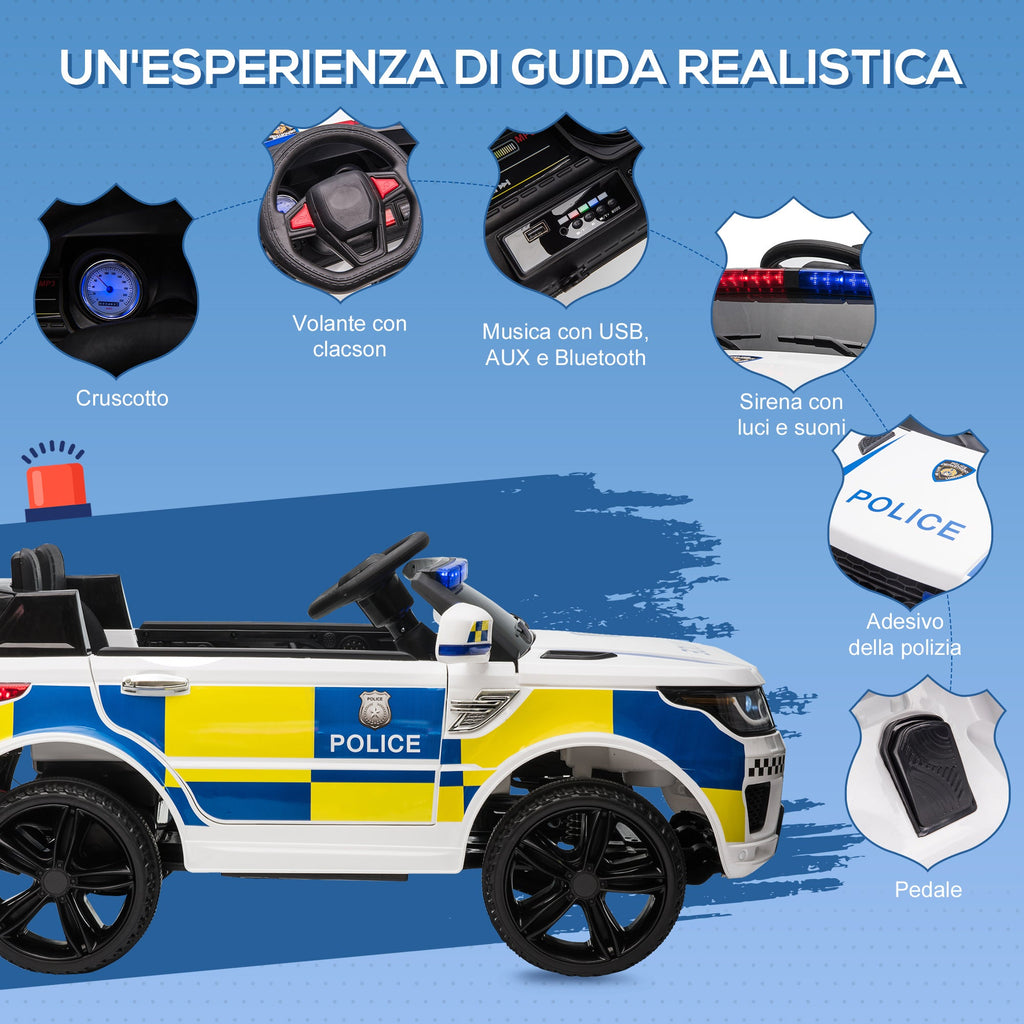 EasyComfort elektrische politieauto voor kinderen 12V met afstandsbediening (110x68x52 cm) - wit