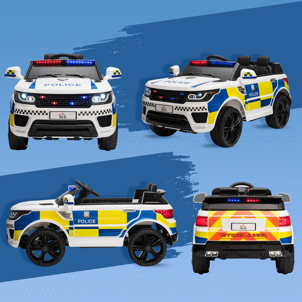 EasyComfort elektrische politieauto voor kinderen 12V met afstandsbediening (110x68x52 cm) - wit