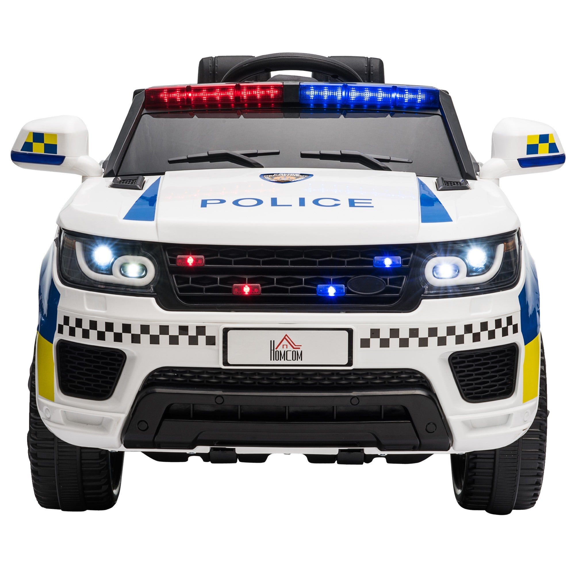 EasyComfort elektrische politieauto voor kinderen 12V met afstandsbediening (110x68x52 cm) - wit
