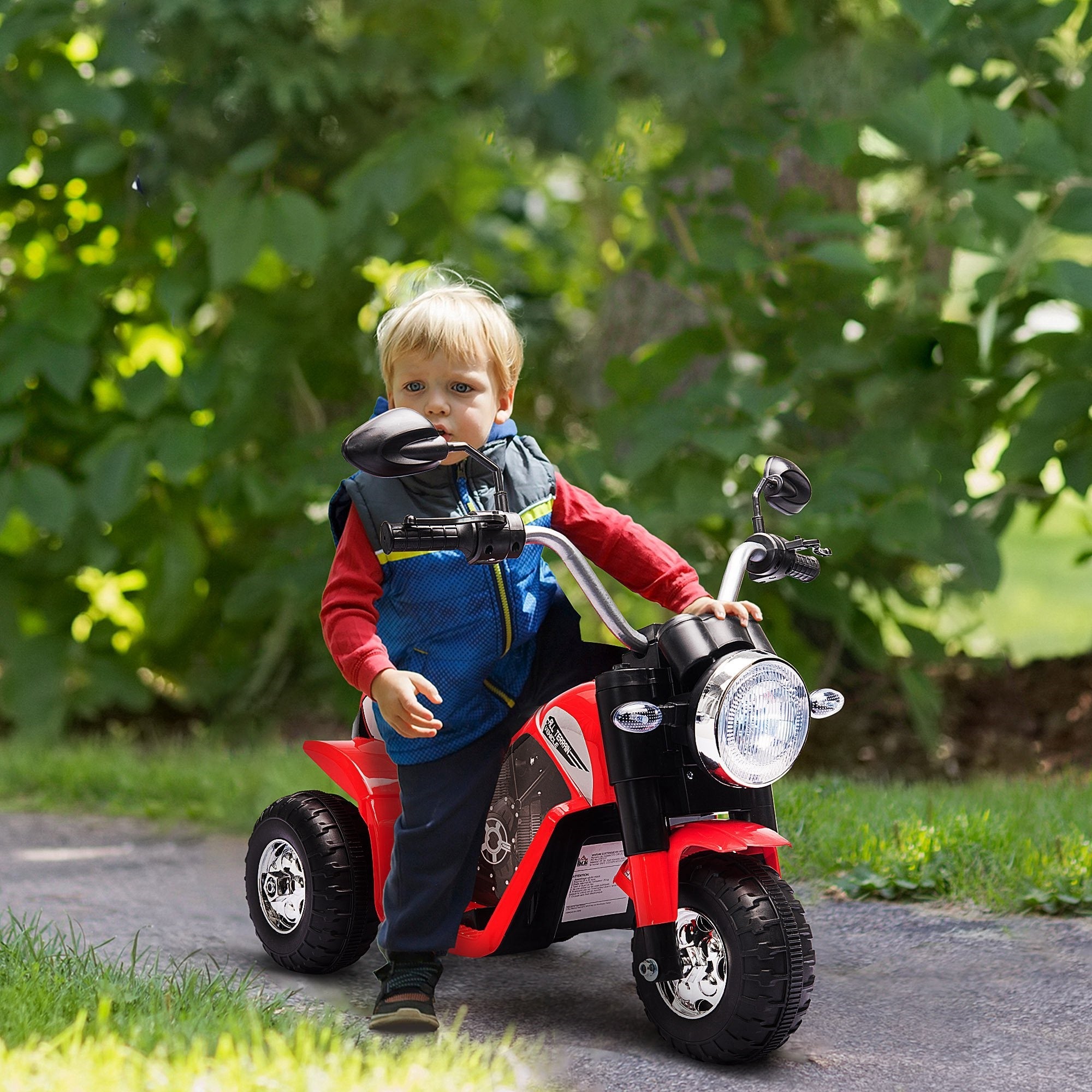 Easycomfort Moto Elettrica per Bambini a 3 Ruote with Luci e Suoni, Batteria Ricaricabile 6V, Velocità 2 km/h, per Bimbi da 18-36 Mesi, 72x57x56cm Rossa