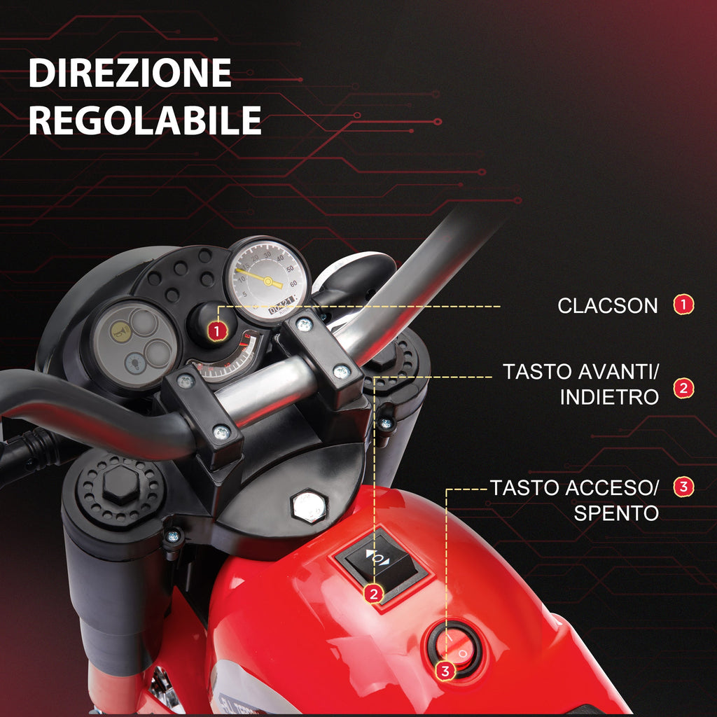 Easycomfort Moto Elettrica per Bambini a 3 Ruote with Luci e Suoni, Batteria Ricaricabile 6V, Velocità 2 km/h, per Bimbi da 18-36 Mesi, 72x57x56cm Rossa