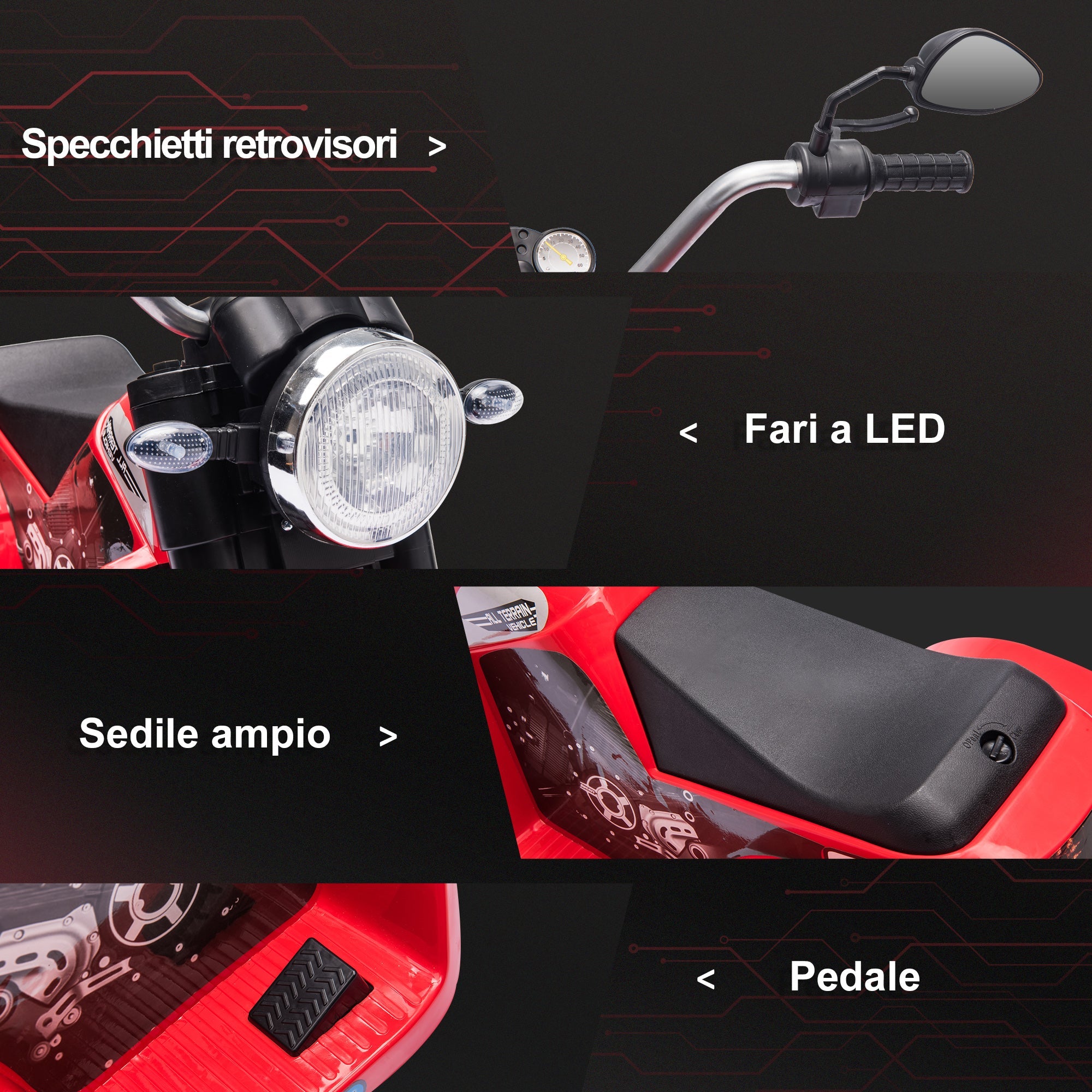 Easycomfort Moto Elettrica per Bambini a 3 Ruote with Luci e Suoni, Batteria Ricaricabile 6V, Velocità 2 km/h, per Bimbi da 18-36 Mesi, 72x57x56cm Rossa