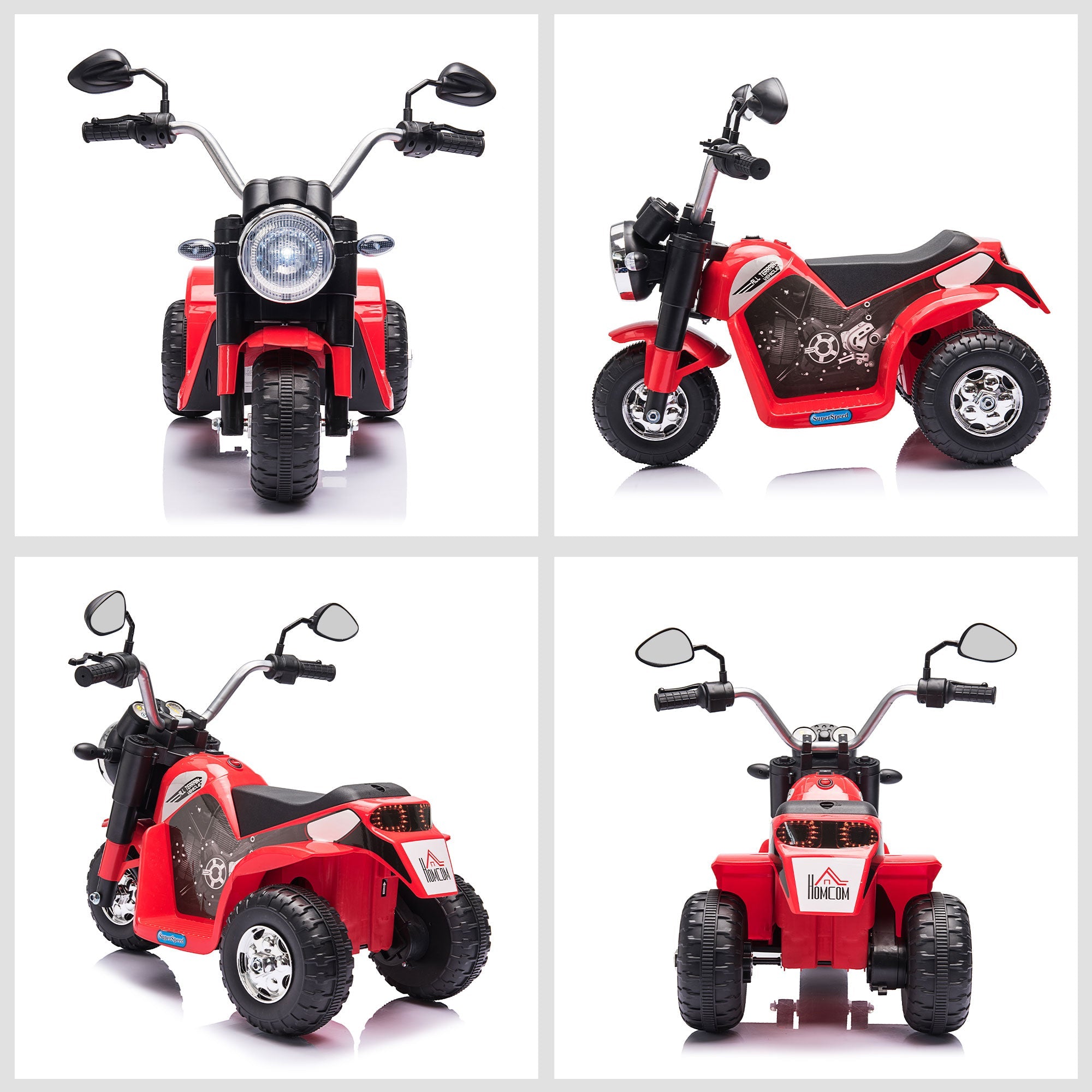 Easycomfort Moto Elettrica per Bambini a 3 Ruote with Luci e Suoni, Batteria Ricaricabile 6V, Velocità 2 km/h, per Bimbi da 18-36 Mesi, 72x57x56cm Rossa