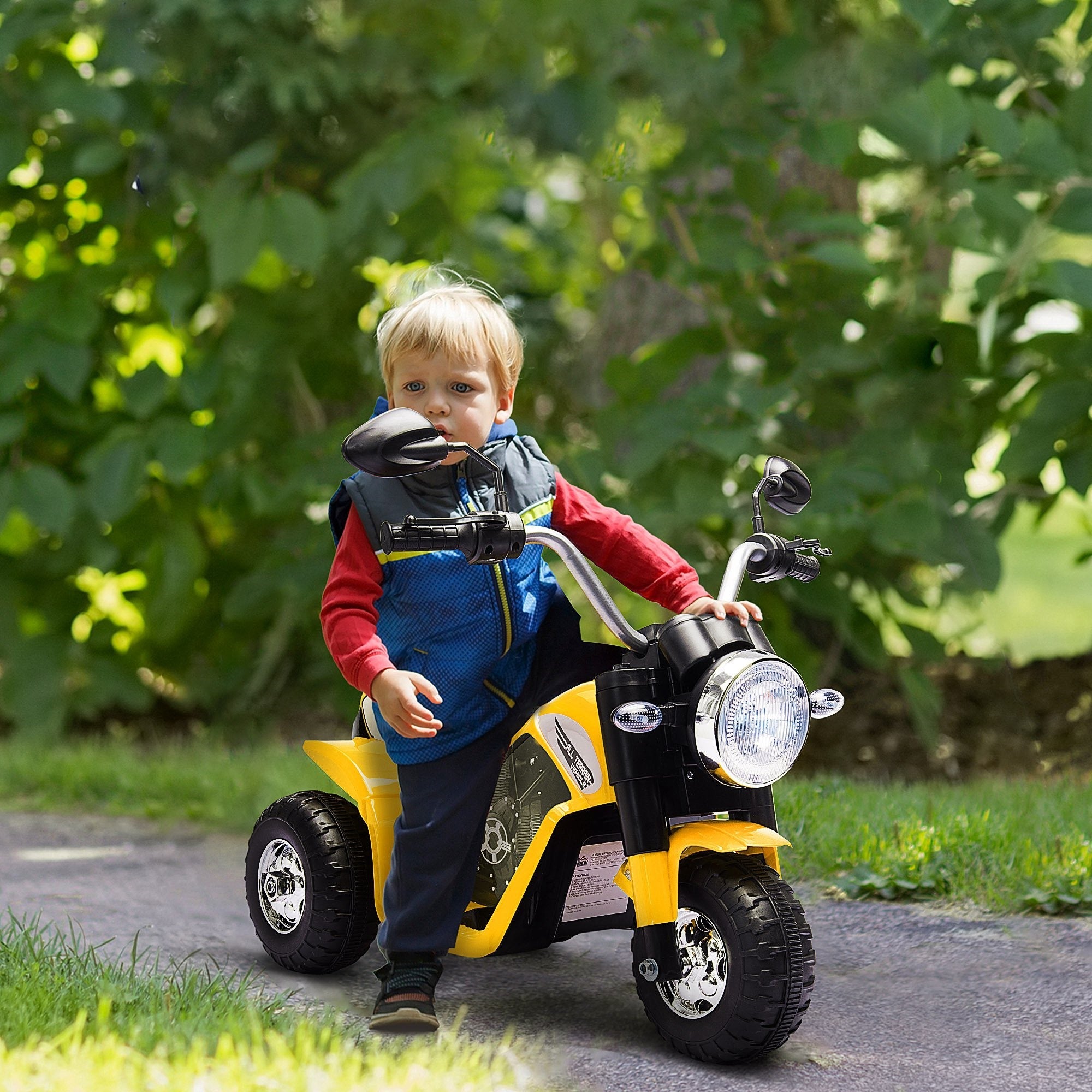 Easycomfort Moto Elettrica per Bambini a 3 Ruote with Luci e Suoni, Batteria Ricaricabile 6V, Velocità 2 km/h, per Bimbi da 18-36 Mesi, 72cmx57cmx56cm Gialla