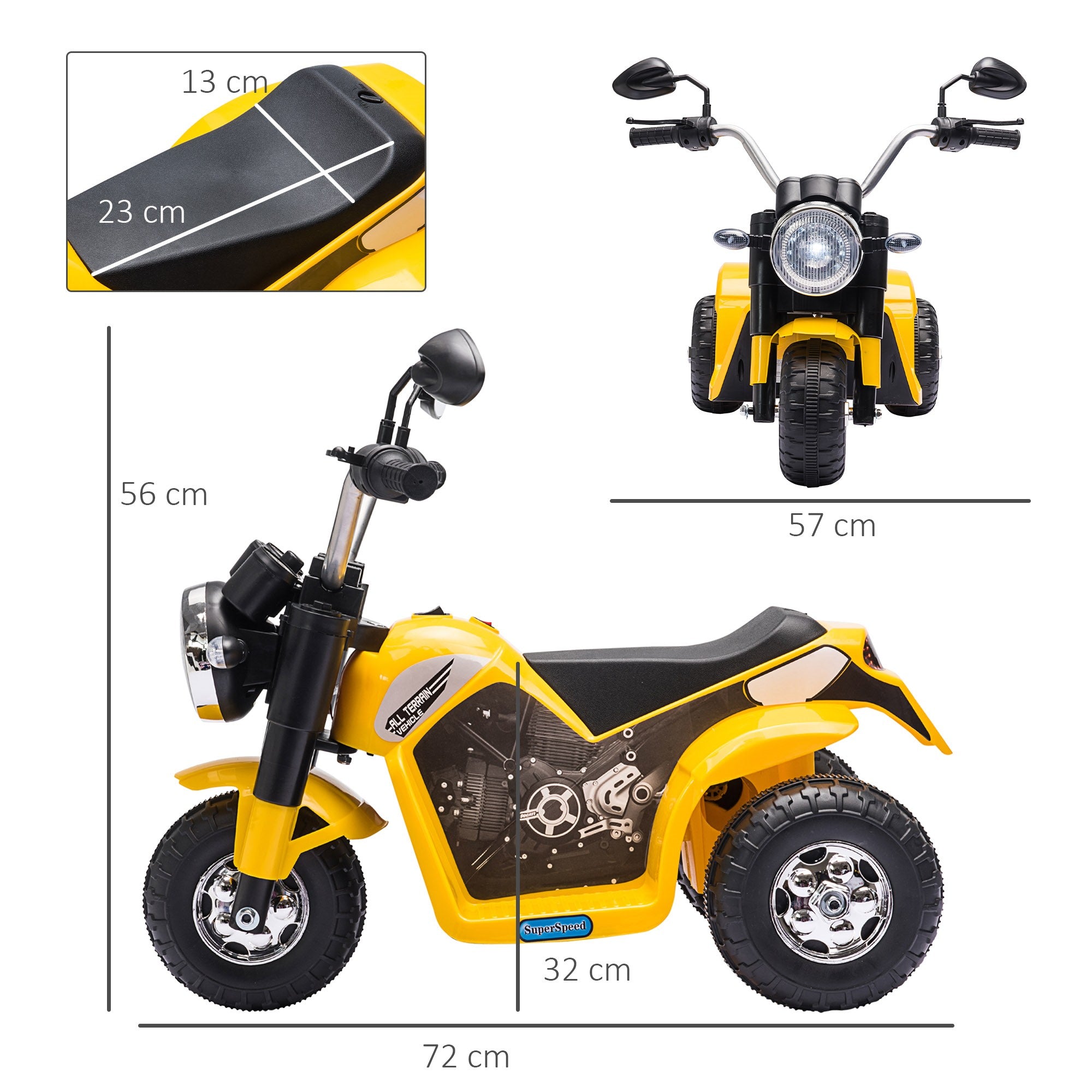 Easycomfort Moto Elettrica per Bambini a 3 Ruote with Luci e Suoni, Batteria Ricaricabile 6V, Velocità 2 km/h, per Bimbi da 18-36 Mesi, 72cmx57cmx56cm Gialla