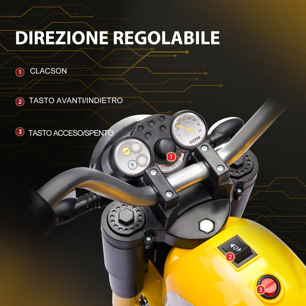 Easycomfort Moto Elettrica per Bambini a 3 Ruote with Luci e Suoni, Batteria Ricaricabile 6V, Velocità 2 km/h, per Bimbi da 18-36 Mesi, 72cmx57cmx56cm Gialla