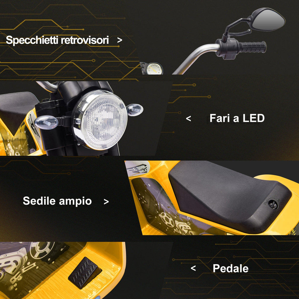 Easycomfort Moto Elettrica per Bambini a 3 Ruote with Luci e Suoni, Batteria Ricaricabile 6V, Velocità 2 km/h, per Bimbi da 18-36 Mesi, 72cmx57cmx56cm Gialla