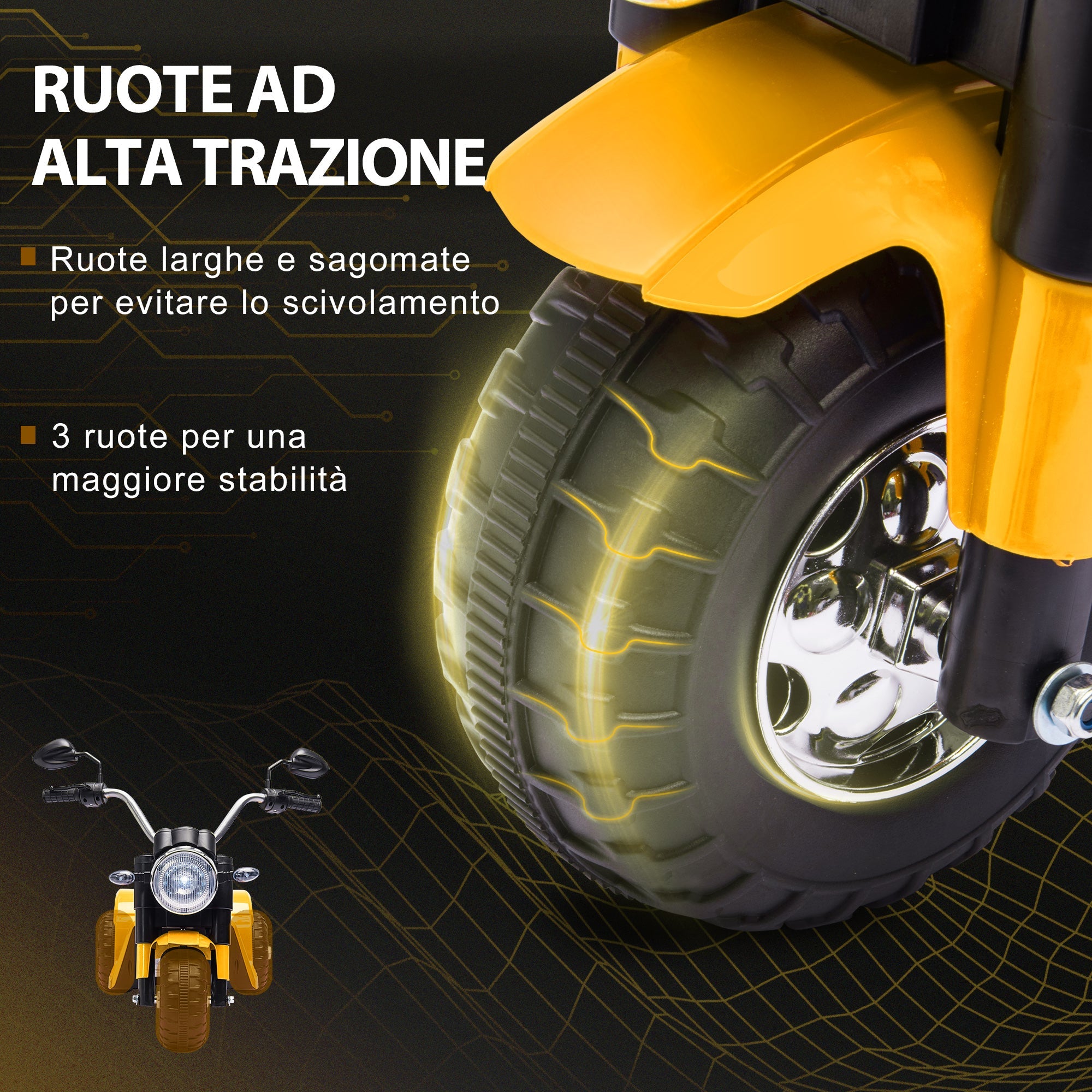 Easycomfort Moto Elettrica per Bambini a 3 Ruote with Luci e Suoni, Batteria Ricaricabile 6V, Velocità 2 km/h, per Bimbi da 18-36 Mesi, 72cmx57cmx56cm Gialla