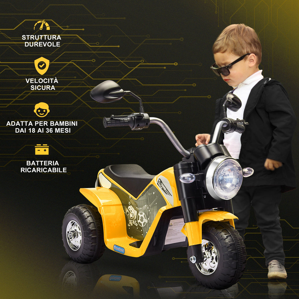 Easycomfort Moto Elettrica per Bambini a 3 Ruote with Luci e Suoni, Batteria Ricaricabile 6V, Velocità 2 km/h, per Bimbi da 18-36 Mesi, 72cmx57cmx56cm Gialla