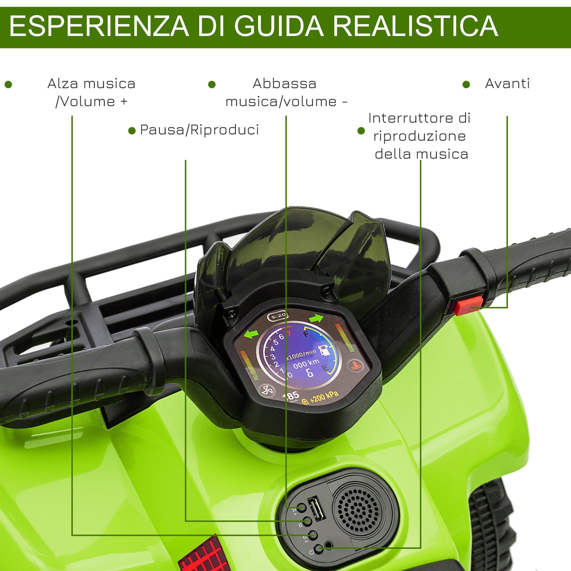 Easycomfort Quad Elettrico per Bambini 18-36 Mesi with Batteria Ricaricabile 6V e Fari, in Metallo e PP, 66x44x42 cm, Verde