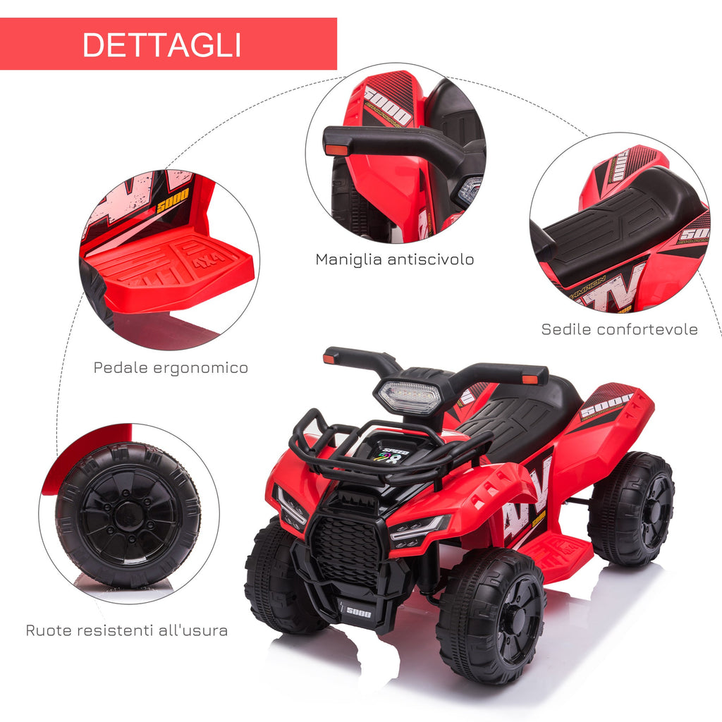 Easycomfort Quad Elettrico per Bambini with Batteria Ricaricabile 6V, Pulsante Acceleratore, Età 18-36 Mesi, 70x42x45cm, Rosso