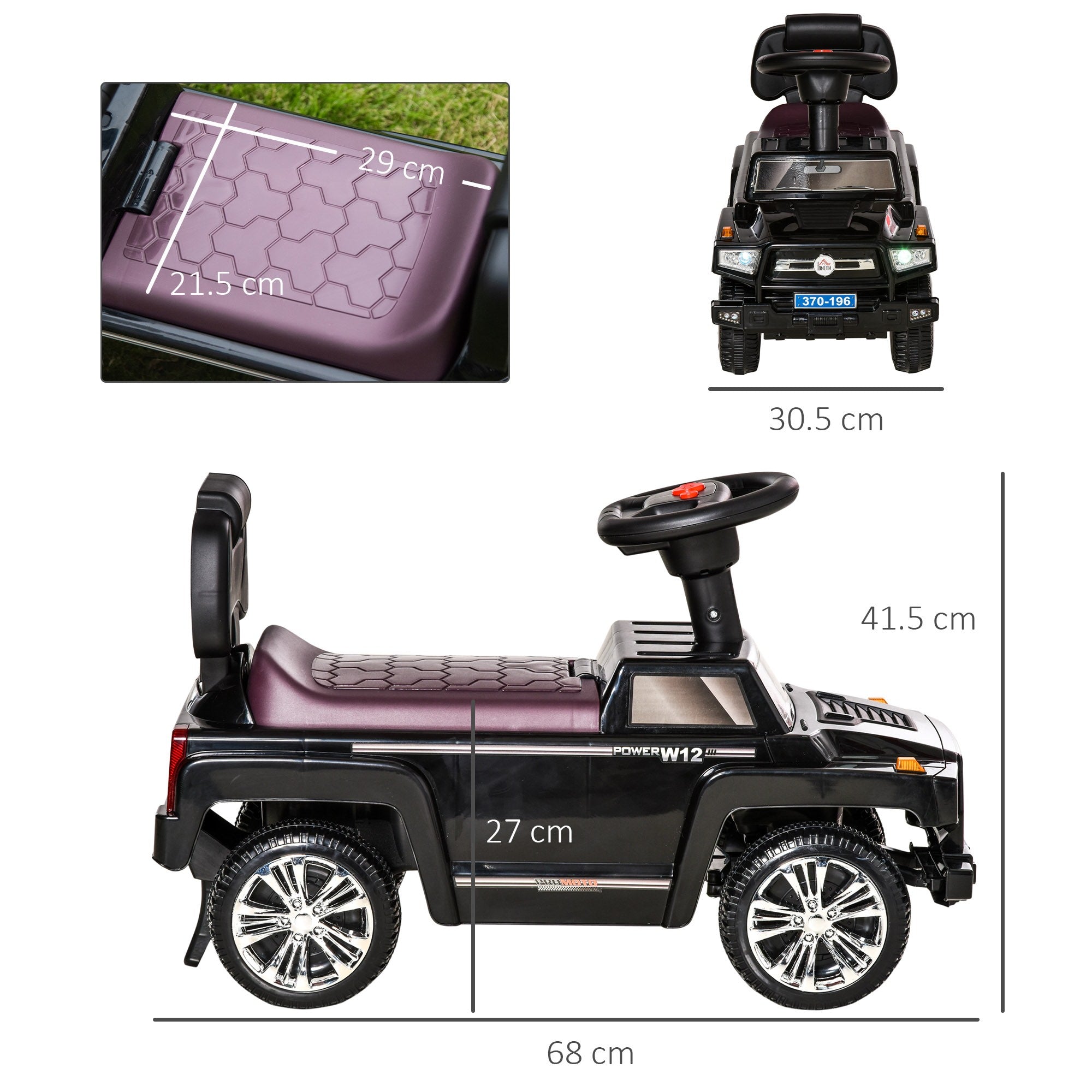 Easycomfort Macchina Giocattolo Fuoristrada per Bambini Cavalcabile with Volante, Fari e Musiche, Età 18-36 Mesi, 68x30.5x41.5cm, black