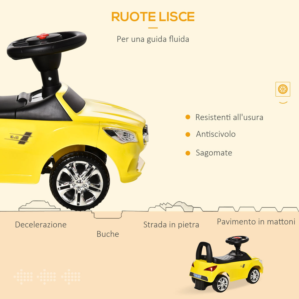 Easycomfort Macchina Giocattolo per Bambini Cavalcabile with Volante, Musiche e Fari, Età 18-36 Mesi, 63.5x28x36cm, Giallo