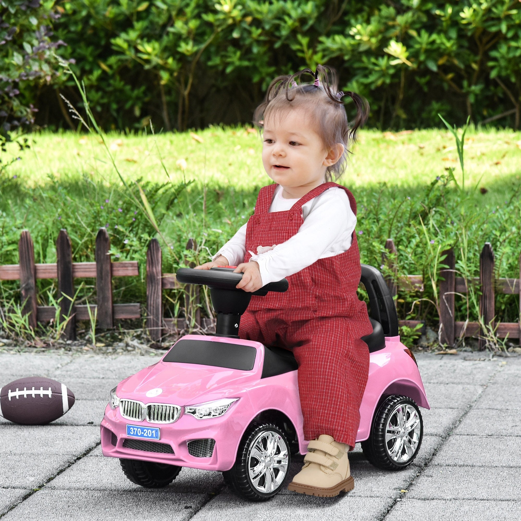 Easycomfort Macchinina per Bambini Cavalcabile with Volante, Fari e Musiche Integrate, Età 18-36 Mesi, 63.5x28x36cm, Rosa