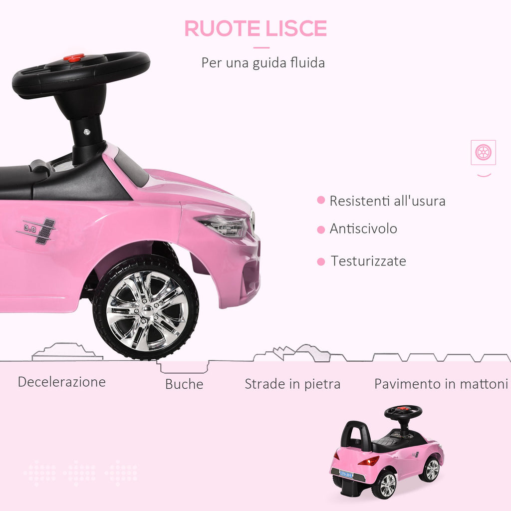 Easycomfort Macchinina per Bambini Cavalcabile with Volante, Fari e Musiche Integrate, Età 18-36 Mesi, 63.5x28x36cm, Rosa