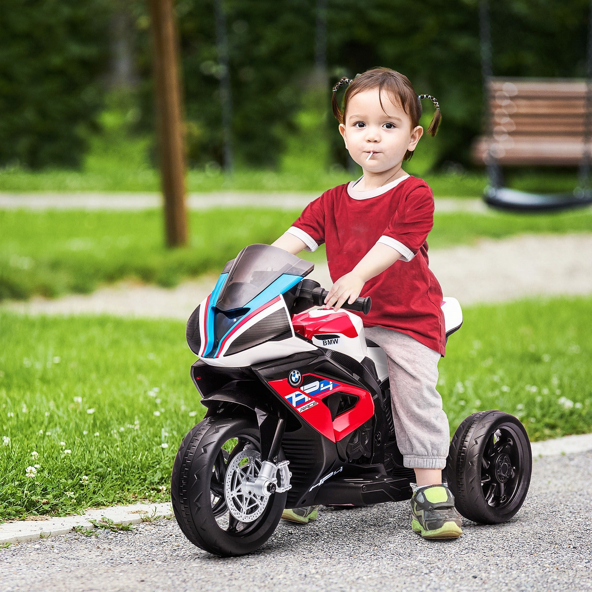 Easycomfort Moto per Bambini 18-60 Mesi Modello BMW HP4 with Fari, Musica e Pedali, in PP e Metallo, 82.5x42x54 cm, Rosso