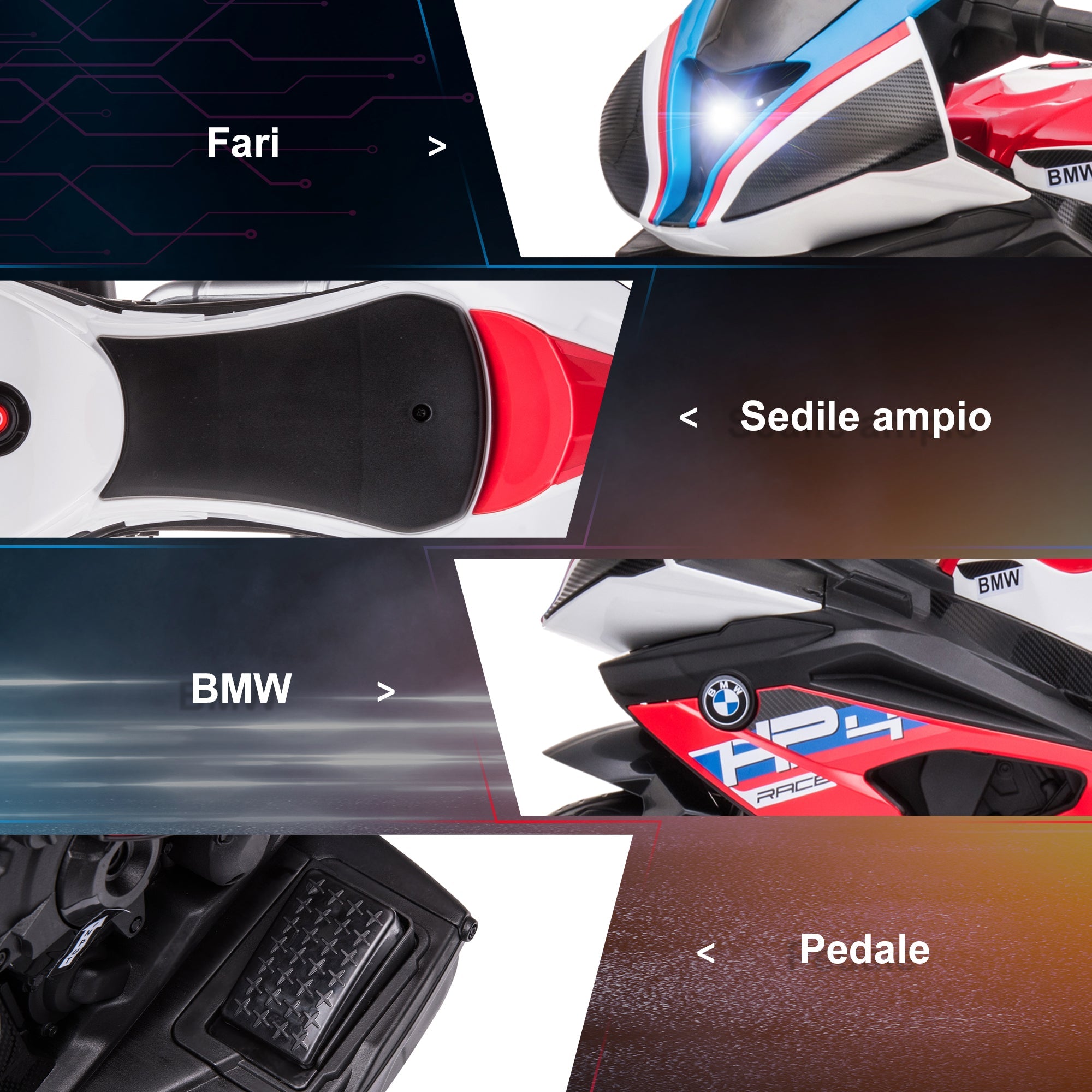 Easycomfort Moto per Bambini 18-60 Mesi Modello BMW HP4 with Fari, Musica e Pedali, in PP e Metallo, 82.5x42x54 cm, Rosso