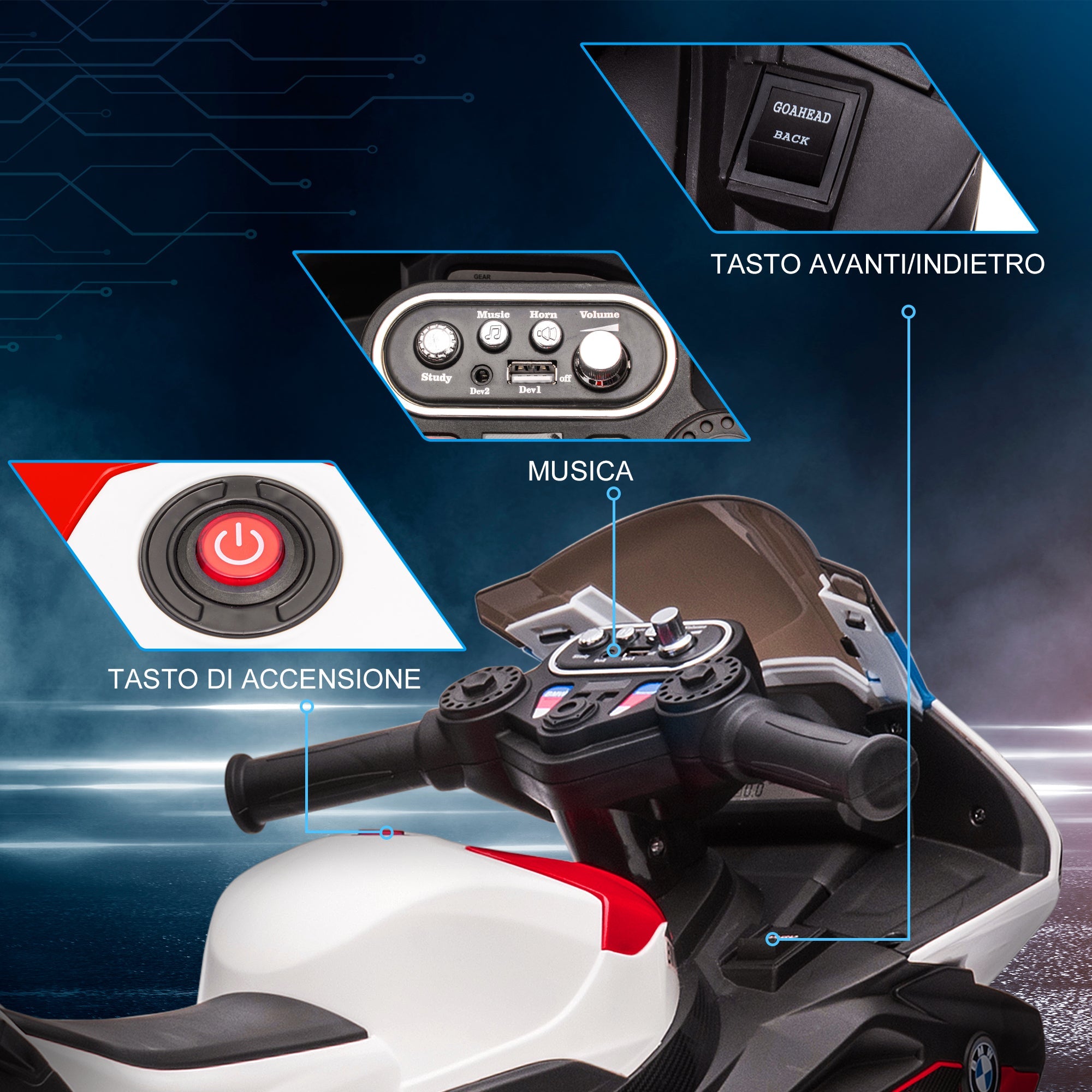 Easycomfort Moto per Bambini 18-60 Mesi Modello BMW HP4 with Fari, Musica e Pedali, in PP e Metallo, 82.5x42x54 cm, Rosso