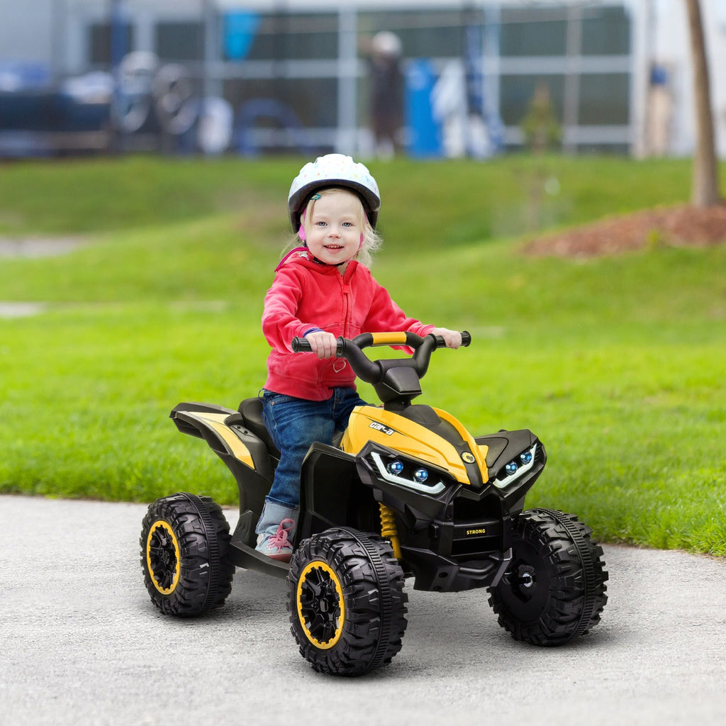 Easycomfort Quad Elettrico per Bambini 12V, 2 Velocità, Ruote Larghe with Sospensioni e Fari LED, Età 3-5 Anni, Giallo