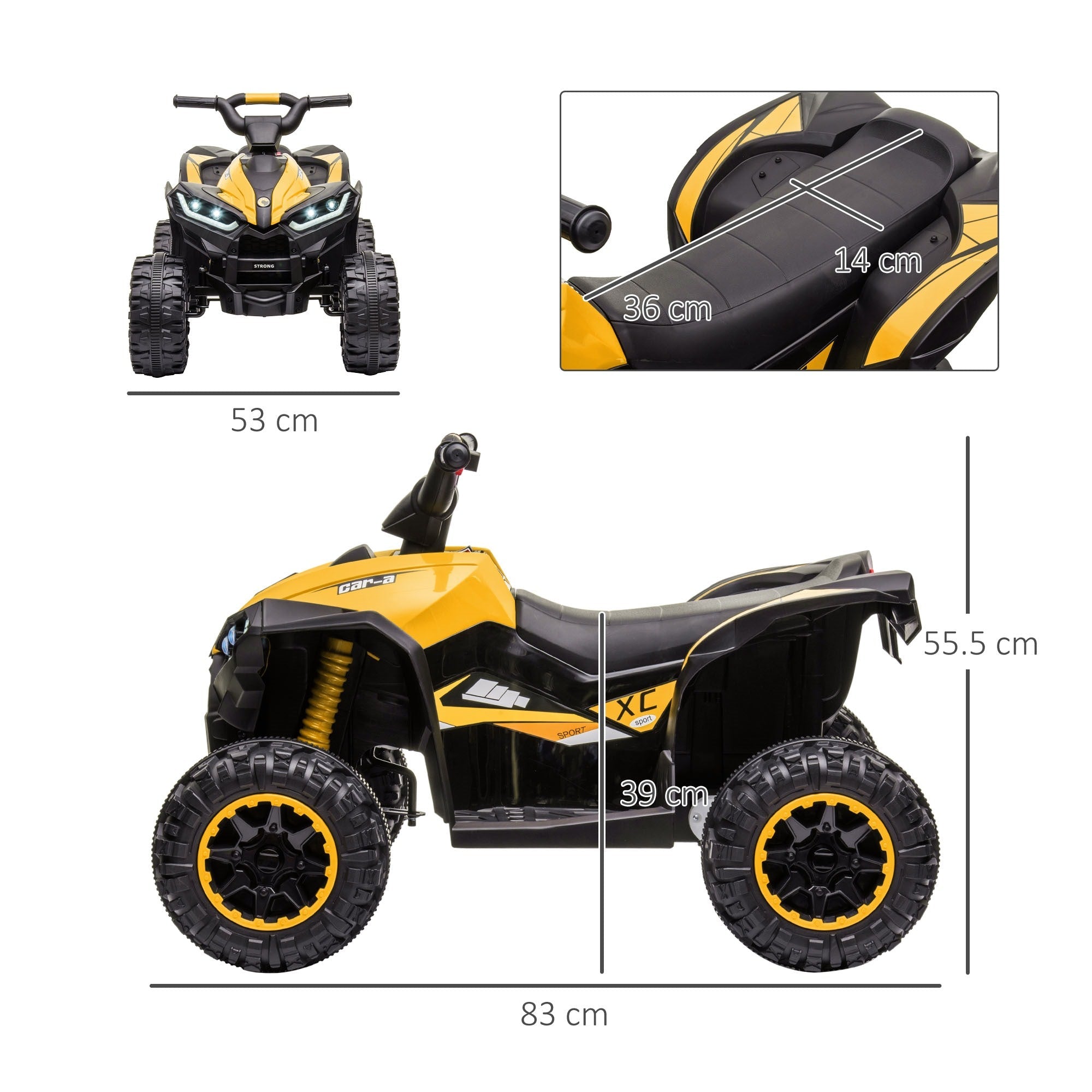 Easycomfort Quad Elettrico per Bambini 12V, 2 Velocità, Ruote Larghe with Sospensioni e Fari LED, Età 3-5 Anni, Giallo