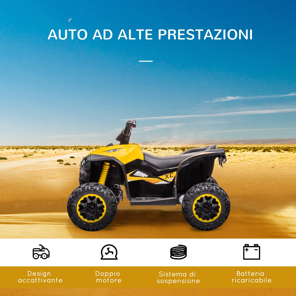 Easycomfort Quad Elettrico per Bambini 12V, 2 Velocità, Ruote Larghe with Sospensioni e Fari LED, Età 3-5 Anni, Giallo