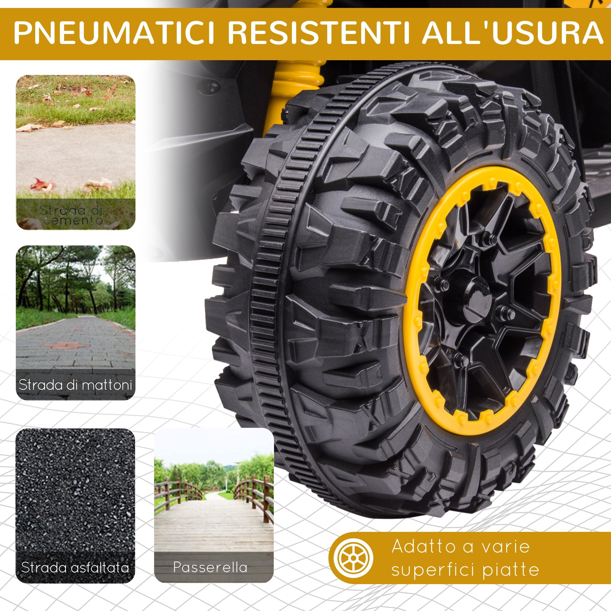 Easycomfort Quad Elettrico per Bambini 12V, 2 Velocità, Ruote Larghe with Sospensioni e Fari LED, Età 3-5 Anni, Giallo
