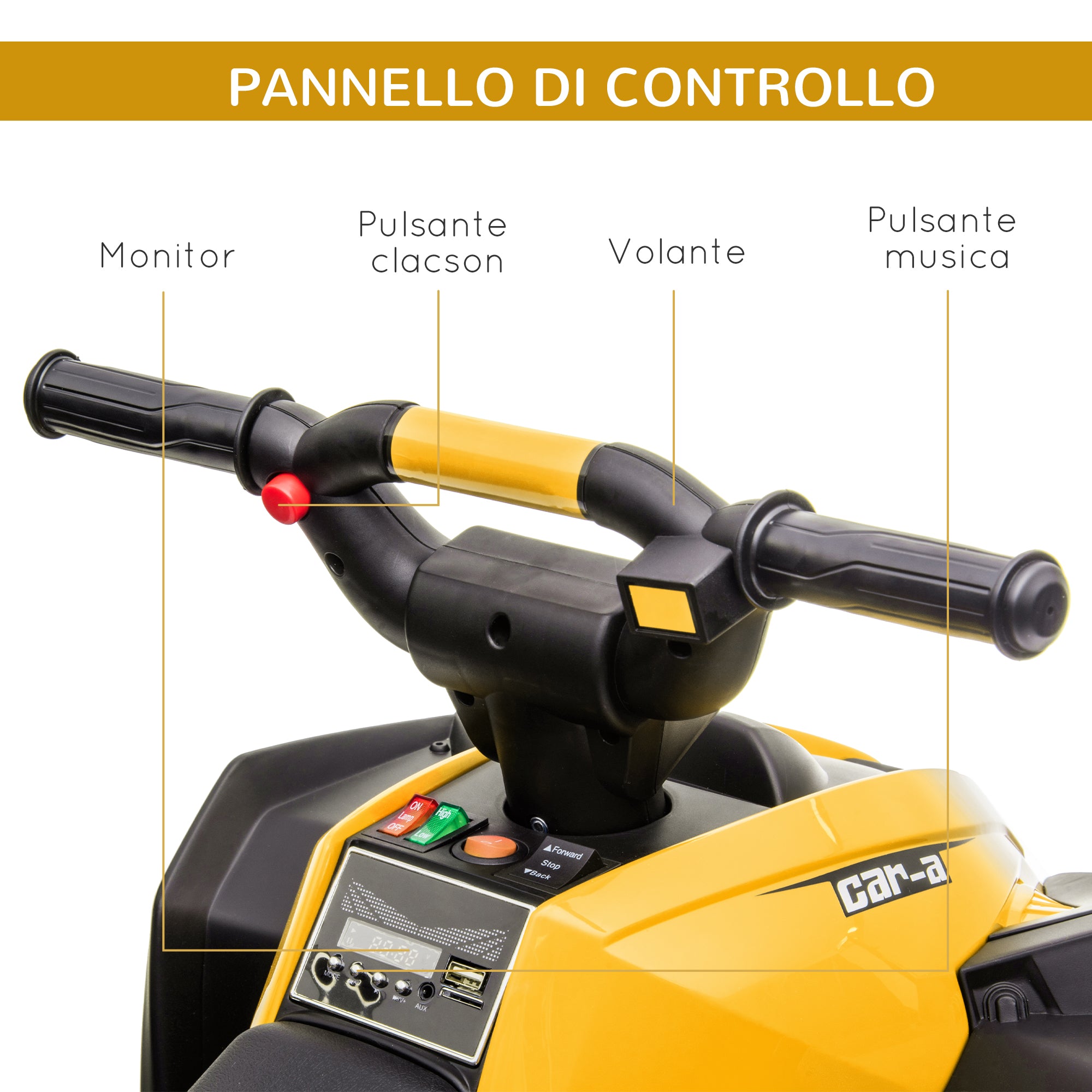 Easycomfort Quad Elettrico per Bambini 12V, 2 Velocità, Ruote Larghe with Sospensioni e Fari LED, Età 3-5 Anni, Giallo