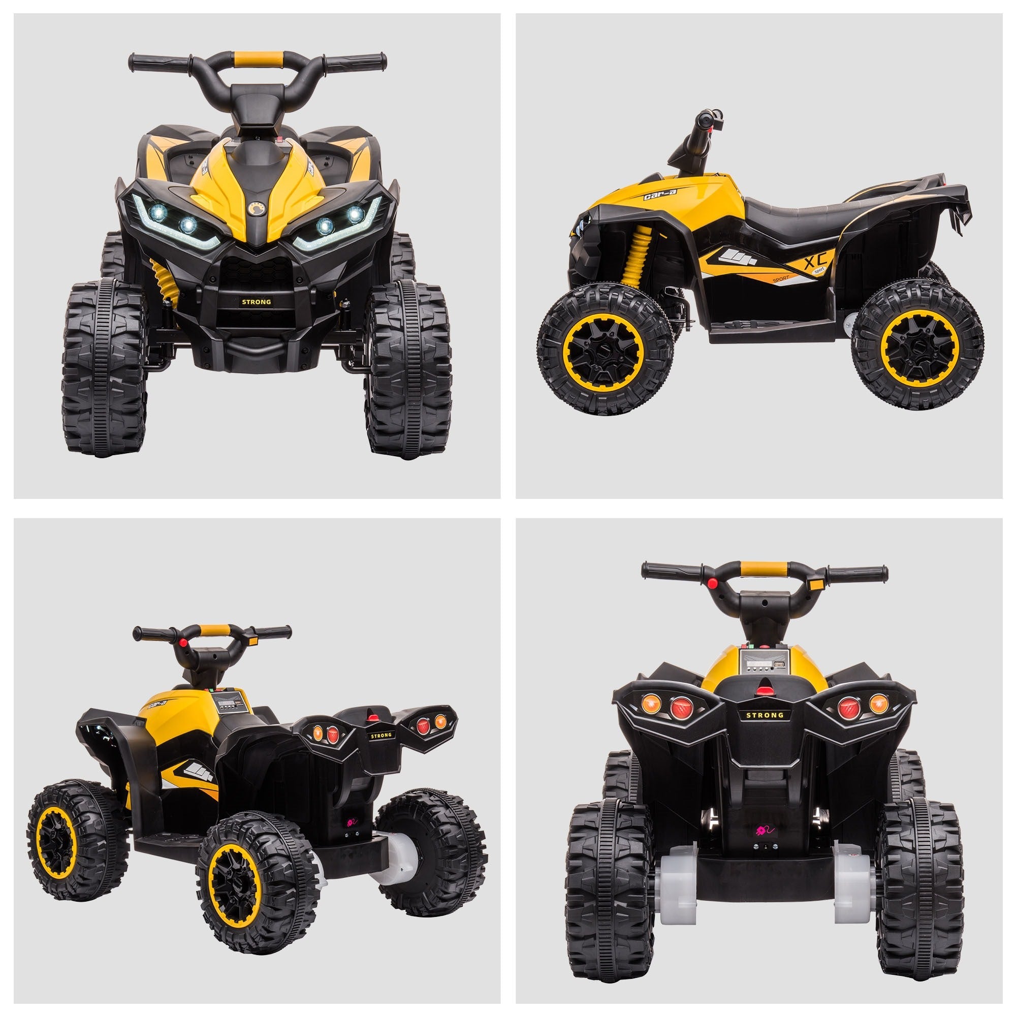 Easycomfort Quad Elettrico per Bambini 12V, 2 Velocità, Ruote Larghe with Sospensioni e Fari LED, Età 3-5 Anni, Giallo