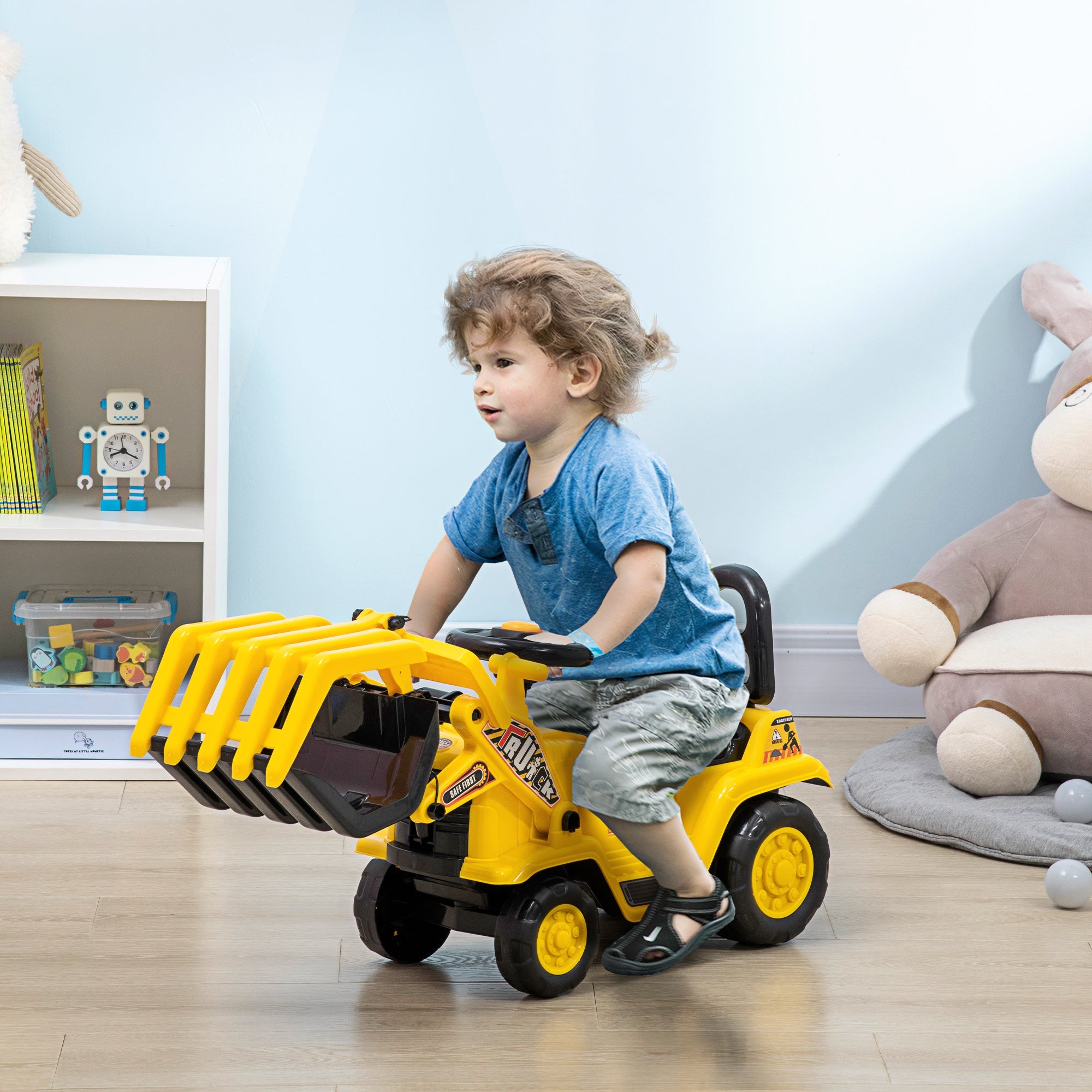 Easycomfort Escavatore per Bambini 3-4 Anni with Pinza, Pulsante per Suoni e Spazio Portaoggetti, 83x27x39 cm, Giallo e black