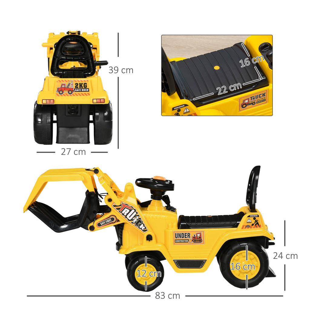 Easycomfort Escavatore per Bambini 3-4 Anni with Pinza, Pulsante per Suoni e Spazio Portaoggetti, 83x27x39 cm, Giallo e black