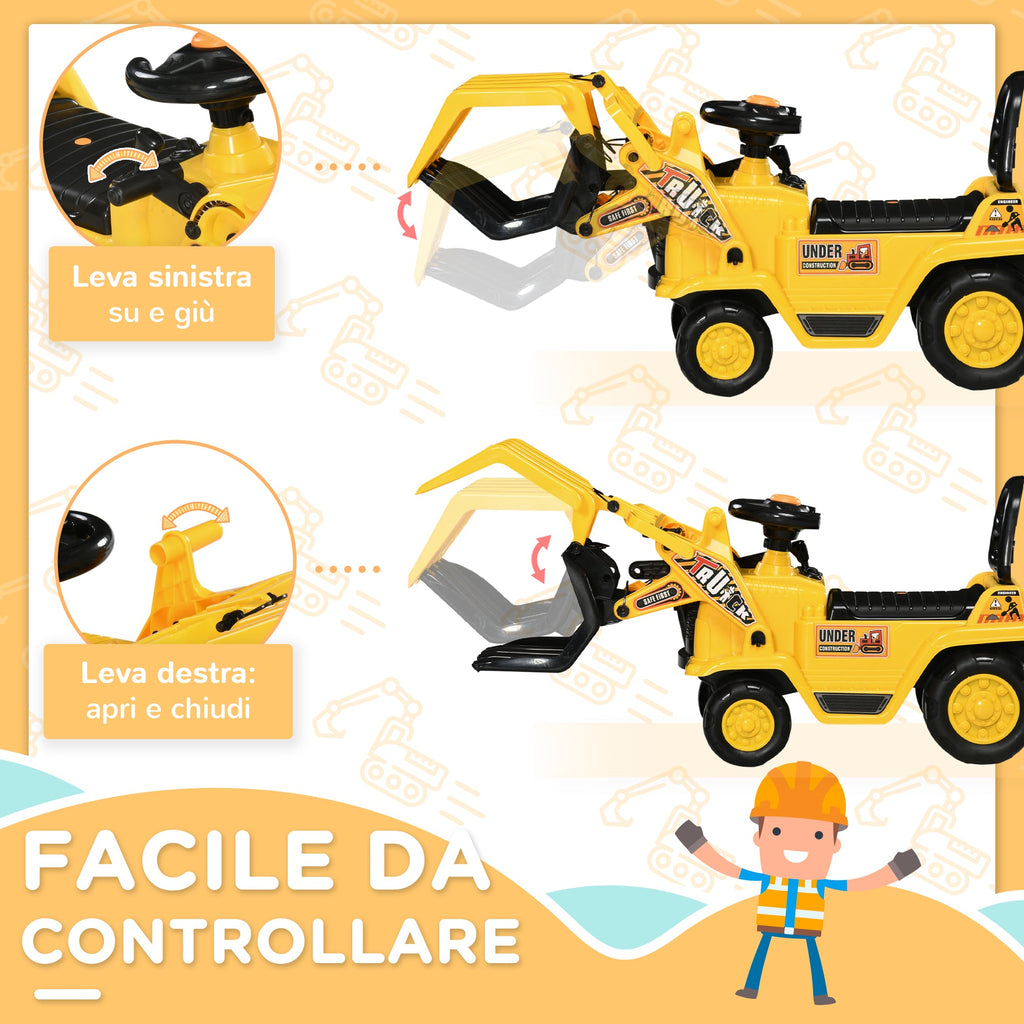 Easycomfort Escavatore per Bambini 3-4 Anni with Pinza, Pulsante per Suoni e Spazio Portaoggetti, 83x27x39 cm, Giallo e black