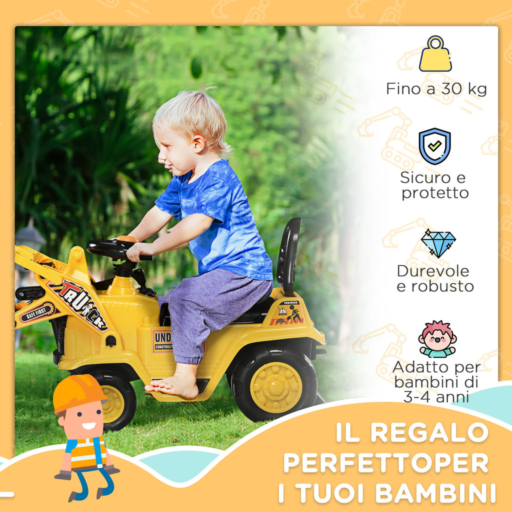 Easycomfort Escavatore per Bambini 3-4 Anni with Pinza, Pulsante per Suoni e Spazio Portaoggetti, 83x27x39 cm, Giallo e black
