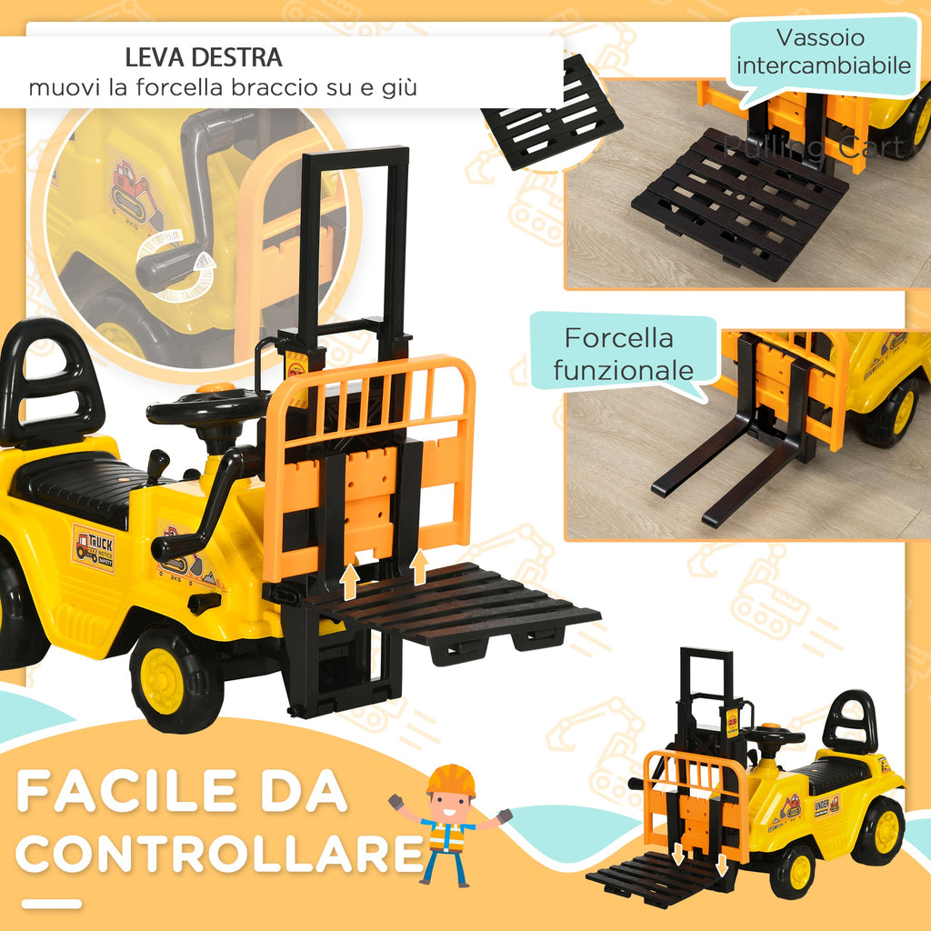 Easycomfort Trattore a Pedali per Bambini 3-4 Anni with Muletto e Spazio Portaoggetti, 86x27.5x47.5 cm, Giallo e black