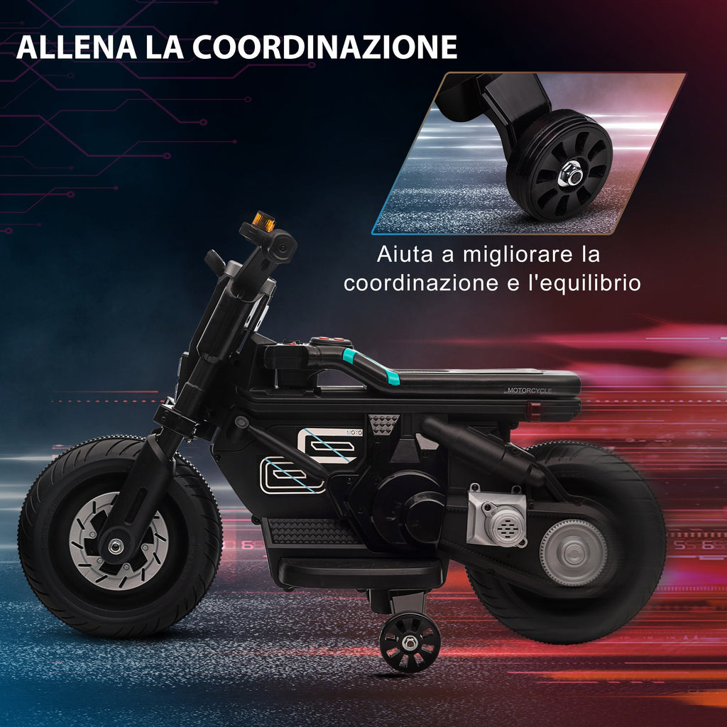 Easycomfort Moto Elettrica per Bambini 3-5 Anni in PP e Metallo with Rotelle, Clacson e Musica, 86x44x58 cm, Nera