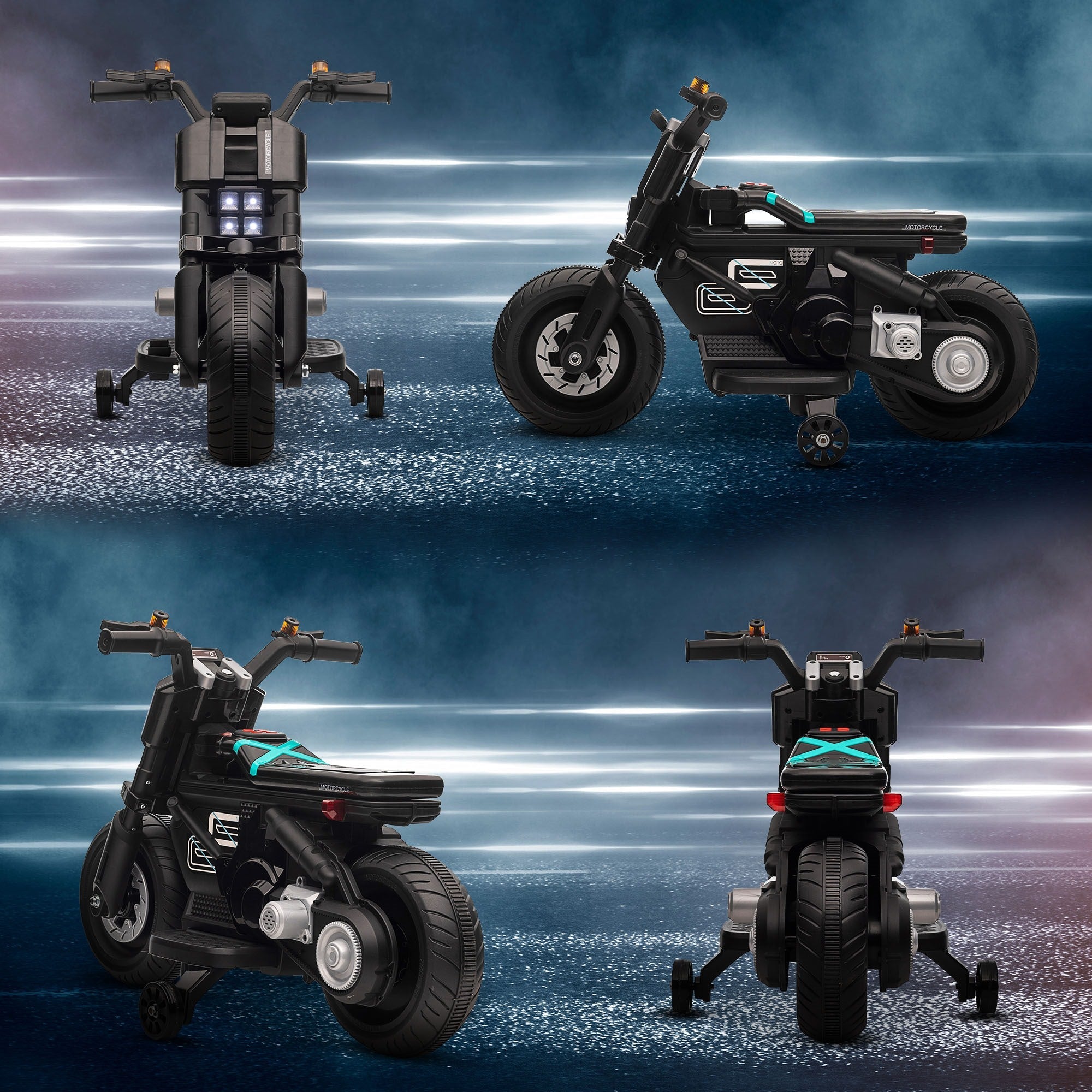 Easycomfort Moto Elettrica per Bambini 3-5 Anni in PP e Metallo with Rotelle, Clacson e Musica, 86x44x58 cm, Nera
