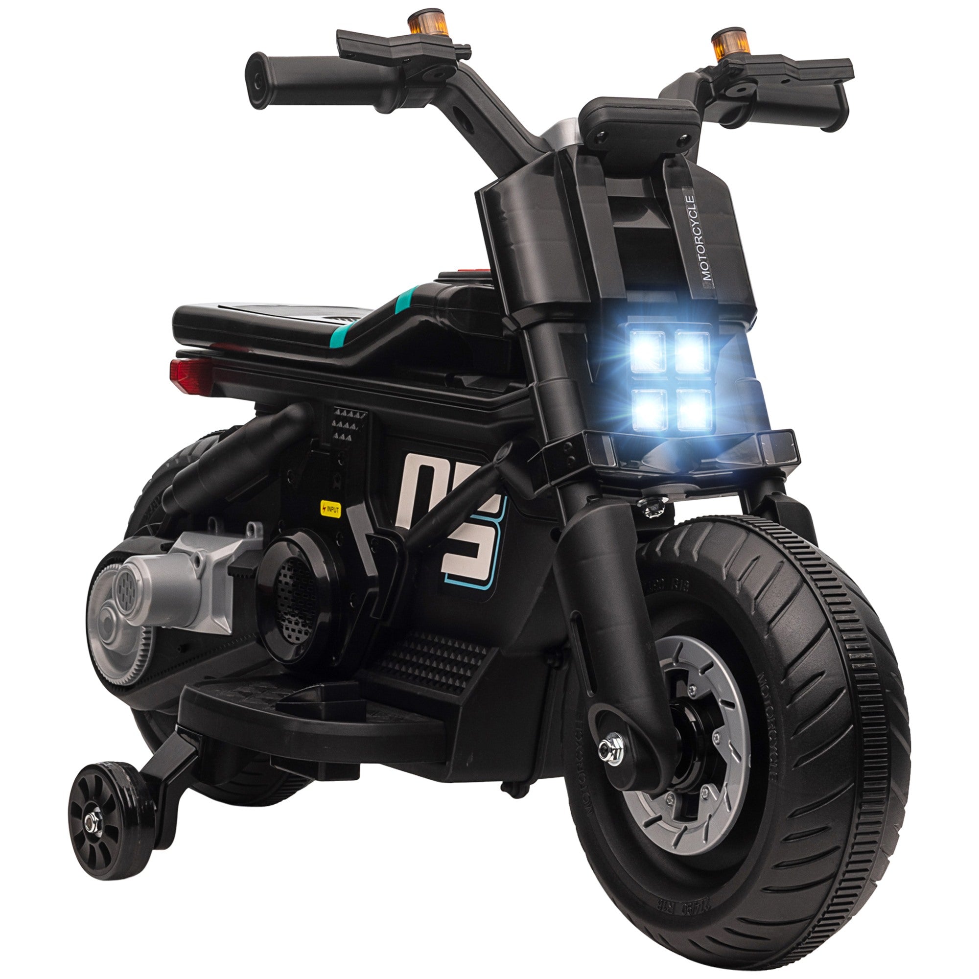 Easycomfort Moto Elettrica per Bambini 3-5 Anni in PP e Metallo with Rotelle, Clacson e Musica, 86x44x58 cm, Nera
