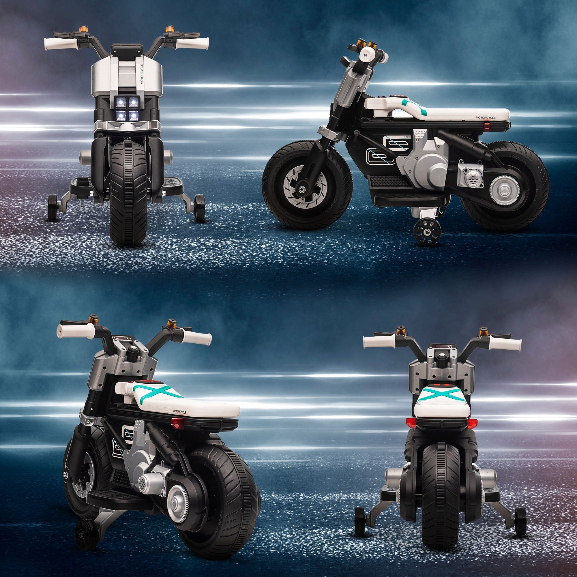 Easycomfort Moto Elettrica per Bambini 3-5 Anni in PP e Metallo with Rotelle, Clacson e Musica, 86x44x58 cm, Bianca e Nera