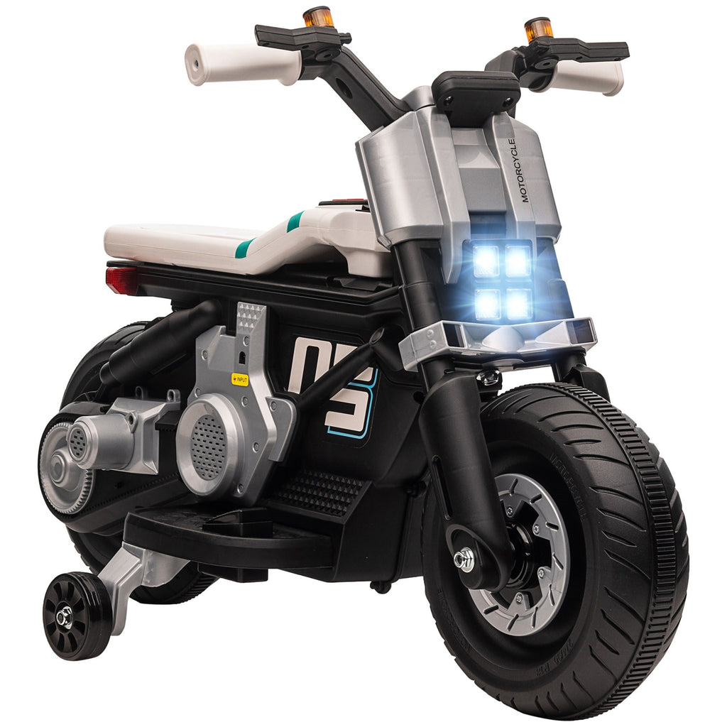Easycomfort Moto Elettrica per Bambini 3-5 Anni in PP e Metallo with Rotelle, Clacson e Musica, 86x44x58 cm, Bianca e Nera
