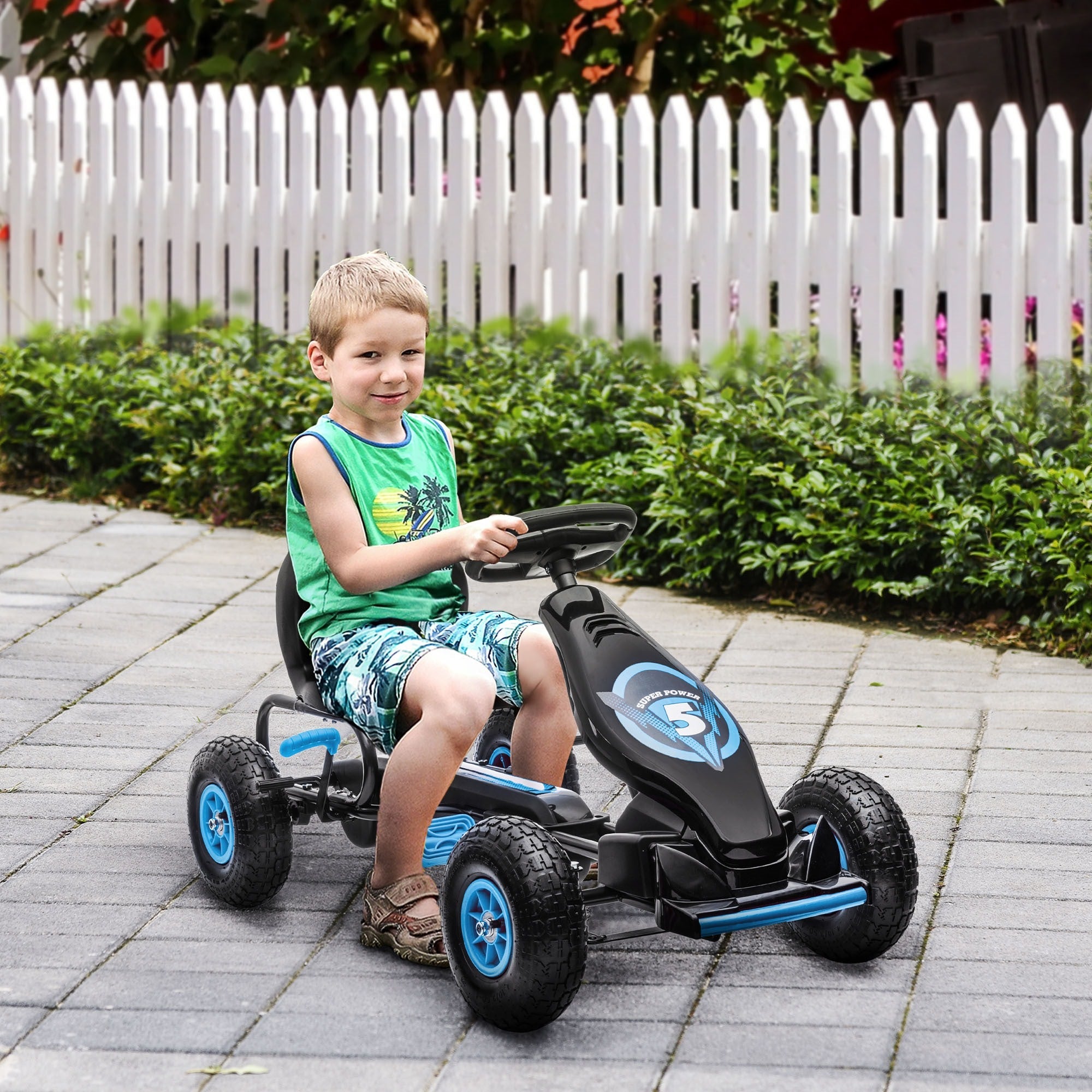 Easycomfort Go Kart a Pedali per Bambini da 5-12 Anni with Sedile Regolabile e Ruote in Gonfiabili, Blu